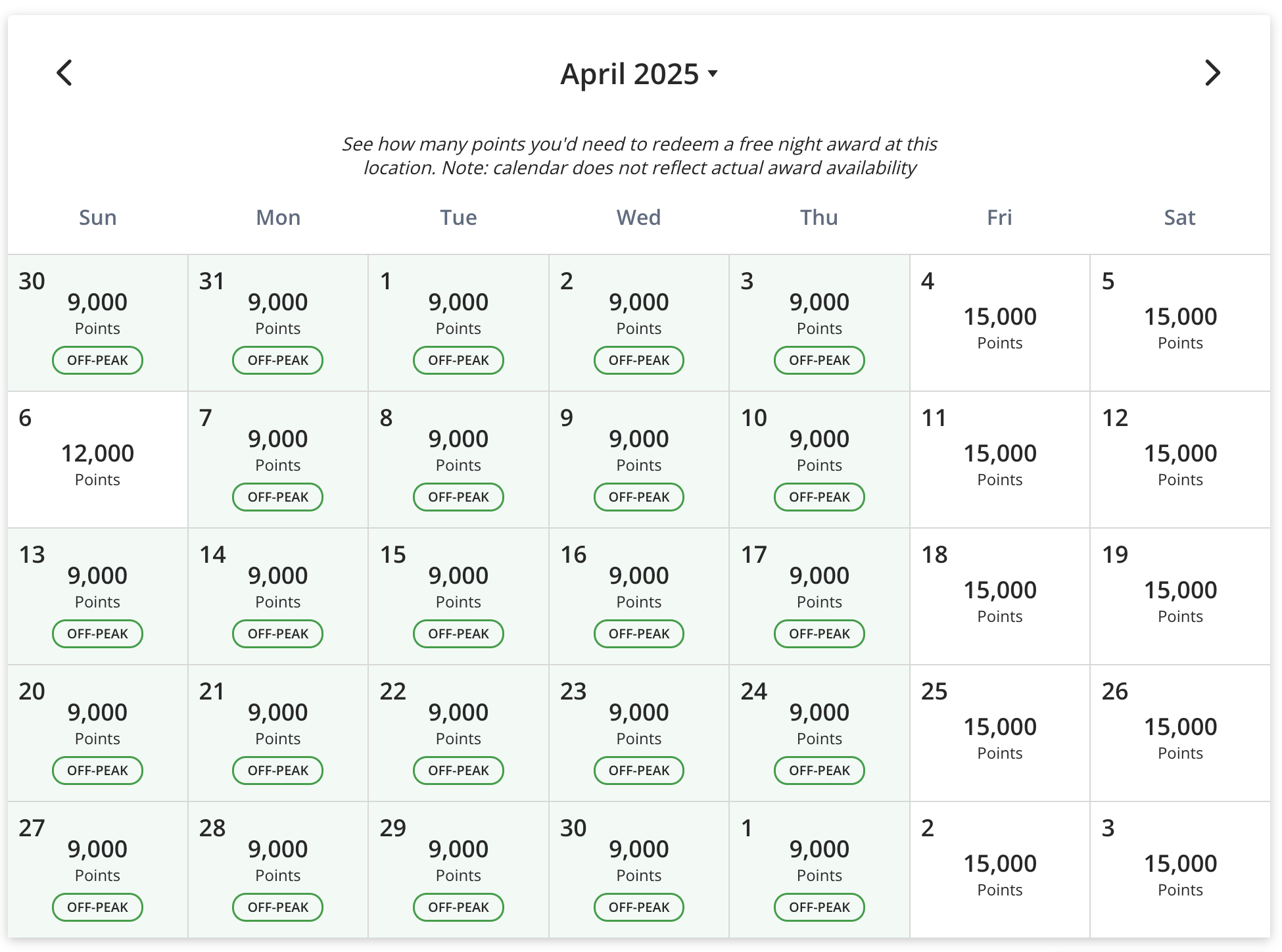 Rio Award Rates Rio Award Rates calendar