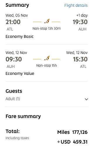 Screenshot 177,126 is a hefty price for a round-trip in economy. Image Credit: Etihad.