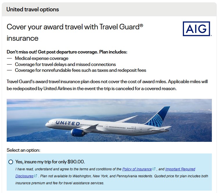 United AIG Travel Guard insurance