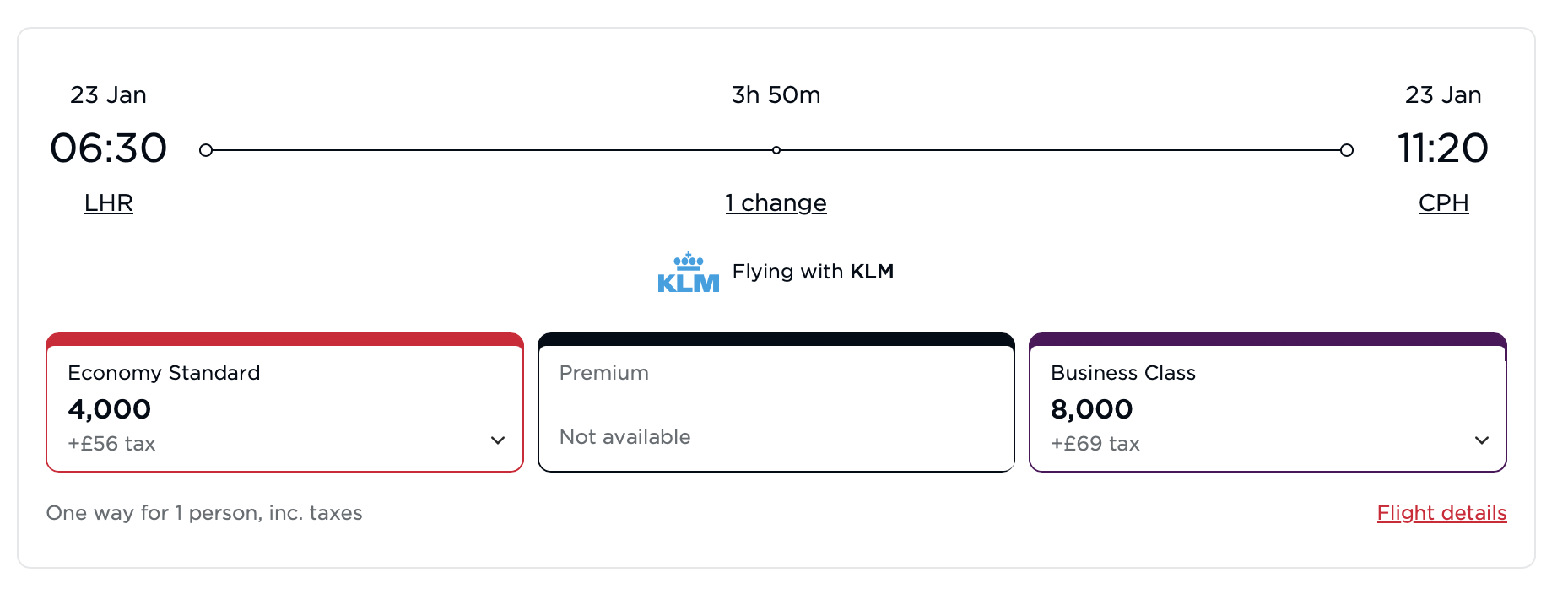 Virgin Atlantic Award Ticket from London to Copenhagen