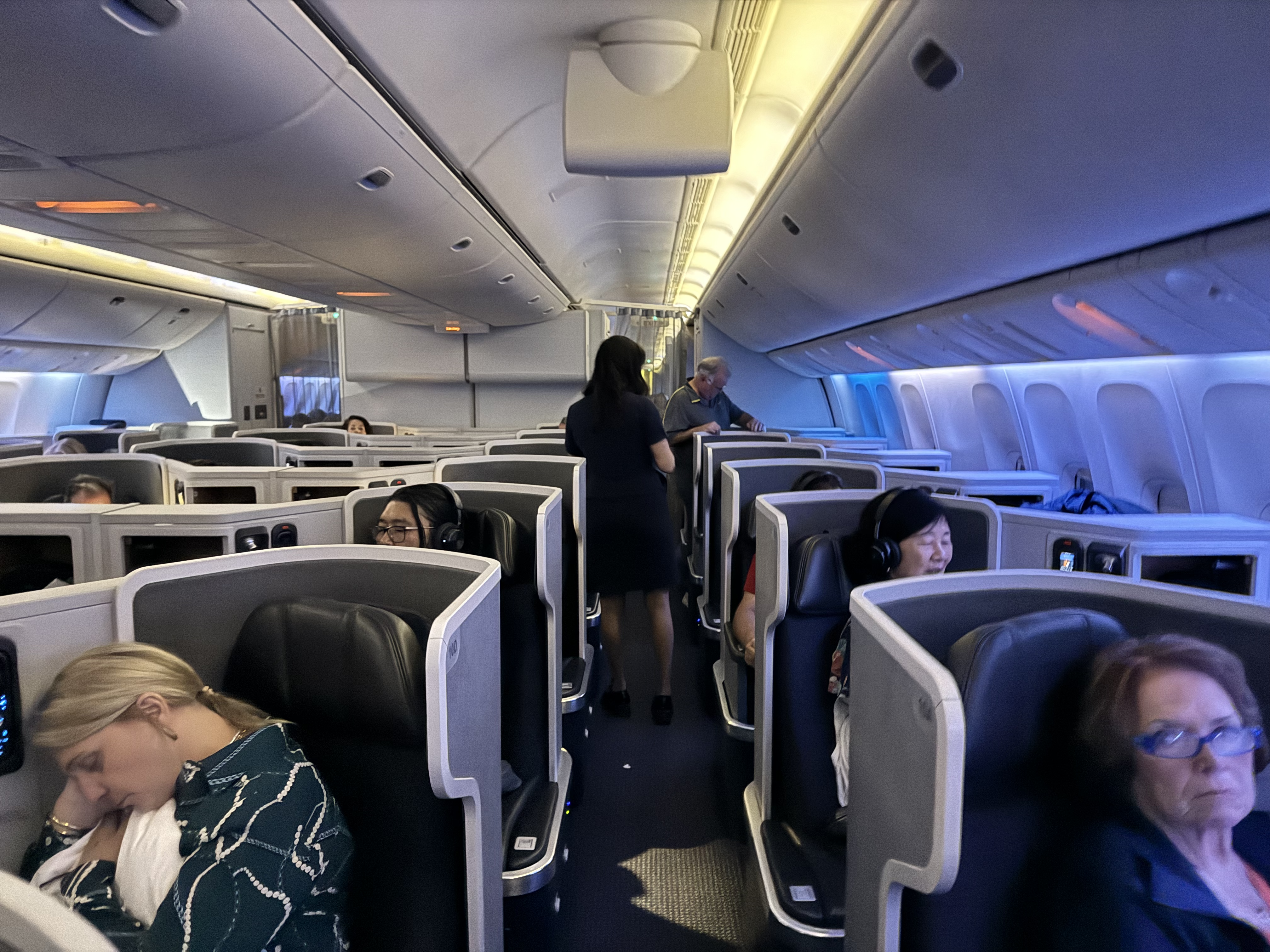 Karlovy Vary Czech Republic American Airlines B777 30 Business class seats front aisle view