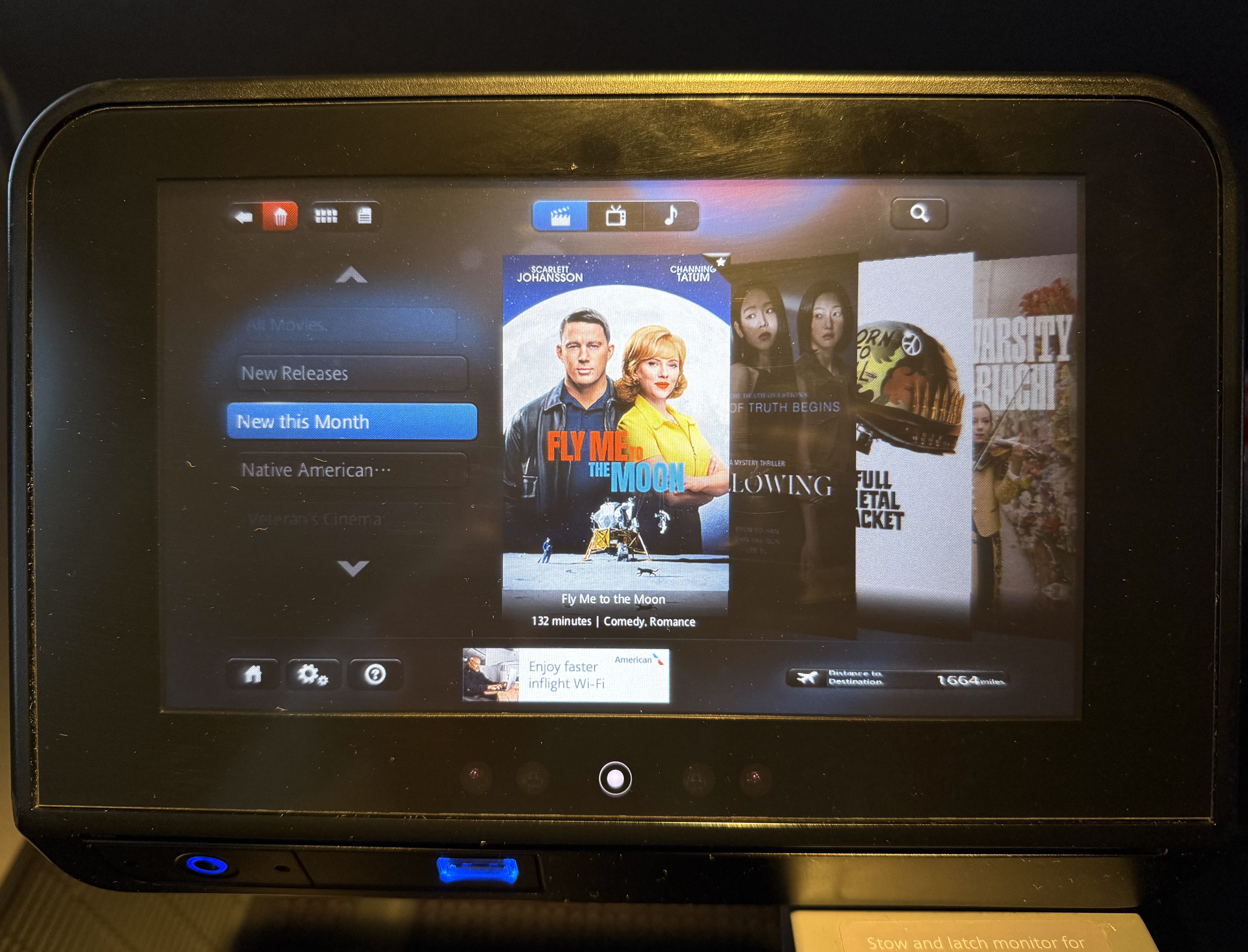 American Airlines economy IFE screen American Airlines economy IFE screen