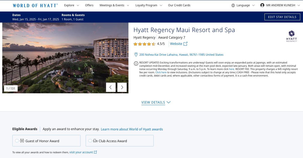 Applying A Club Access Award to a Hyatt Stay Online Applying A Club Access Award to a Hyatt Stay Online