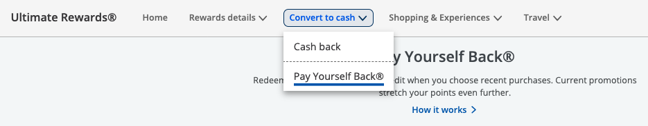 Chase Pay Yourself Back menu option Chase Pay Yourself Back menu option