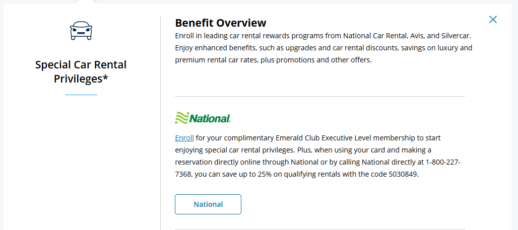 Chase Sapphire Reserve National Car Rental status