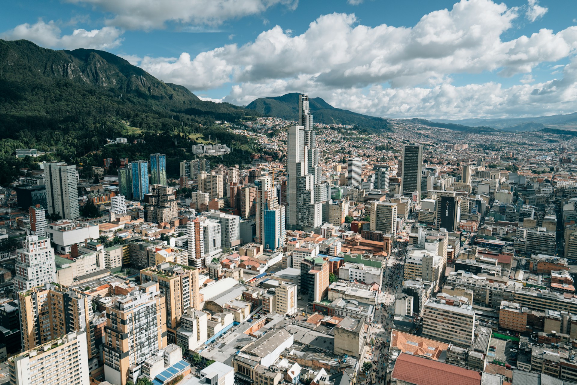 High rises, mountain, and clouds in Colombia’s capital city of Bogotá High rises, mountain, and clouds in Colombia’s capital city of Bogotá
