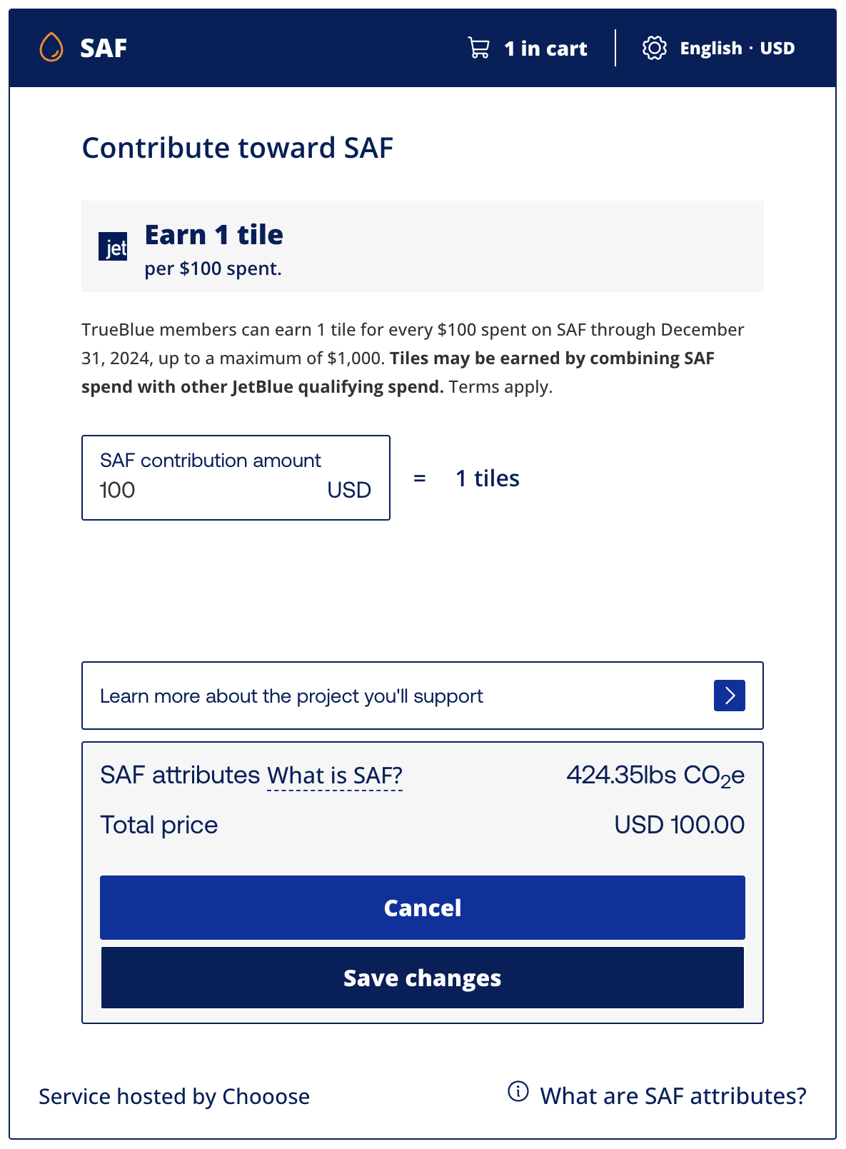 Contributing toward SAF on JetBlues website Contributing toward SAF on JetBlues website
