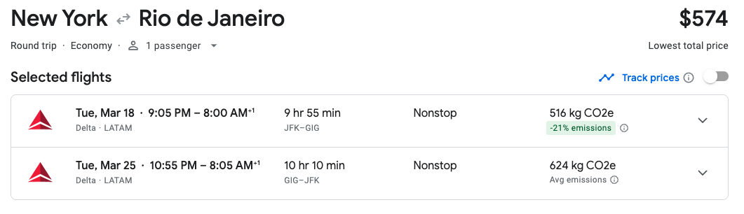 Delta JFK GIG Pricing Cash