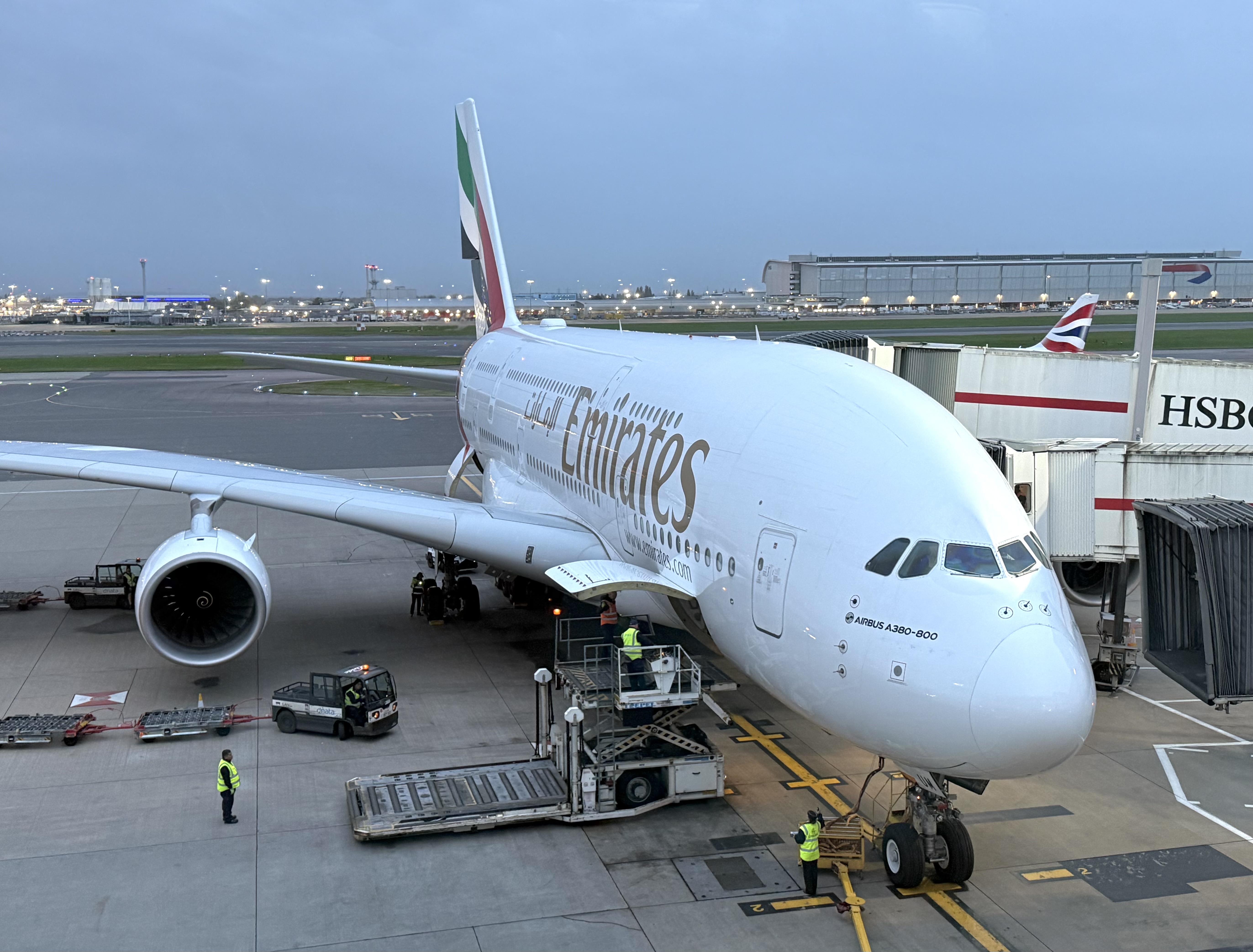 Emirates Airbus A380 at London Heathrow LHR Emirates Airbus A380 at London Heathrow LHR
