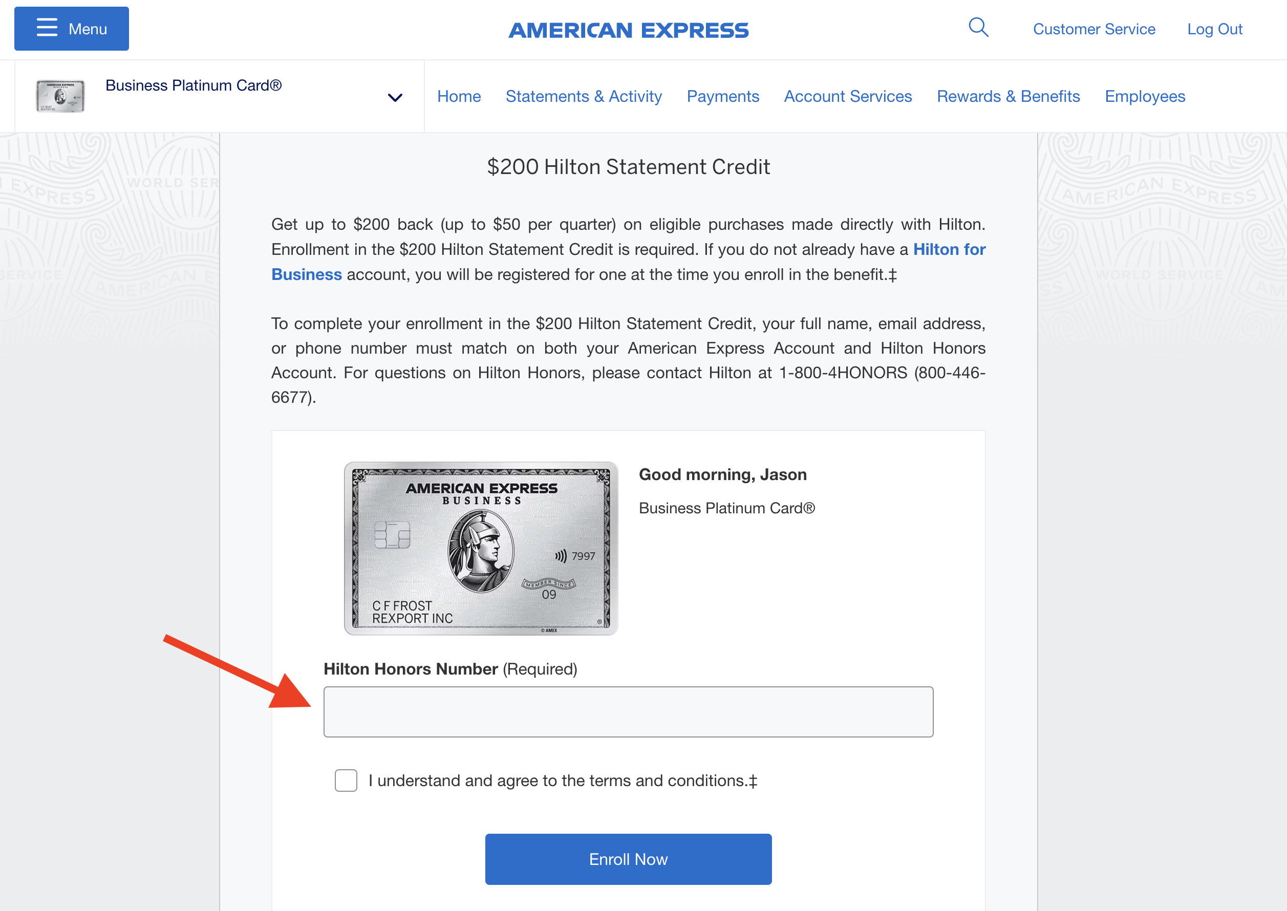 Enrolling in Amex Business Platinum Hilton benefit Enrolling in Amex Business Platinum Hilton benefit