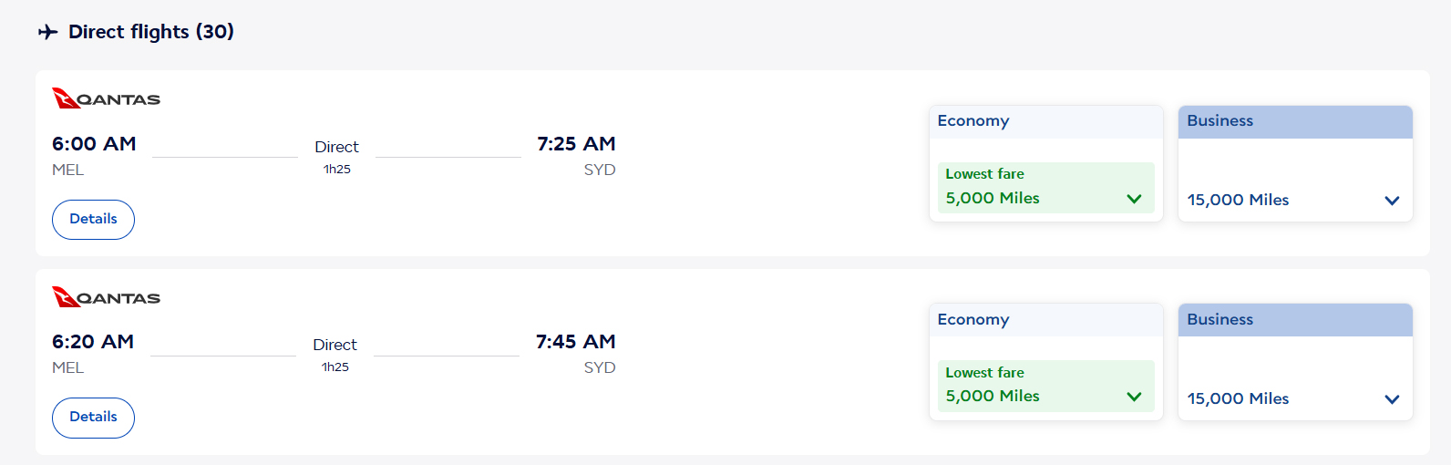 Flying Blue award prices Flying Blue award prices MEL-SYD with Qantas