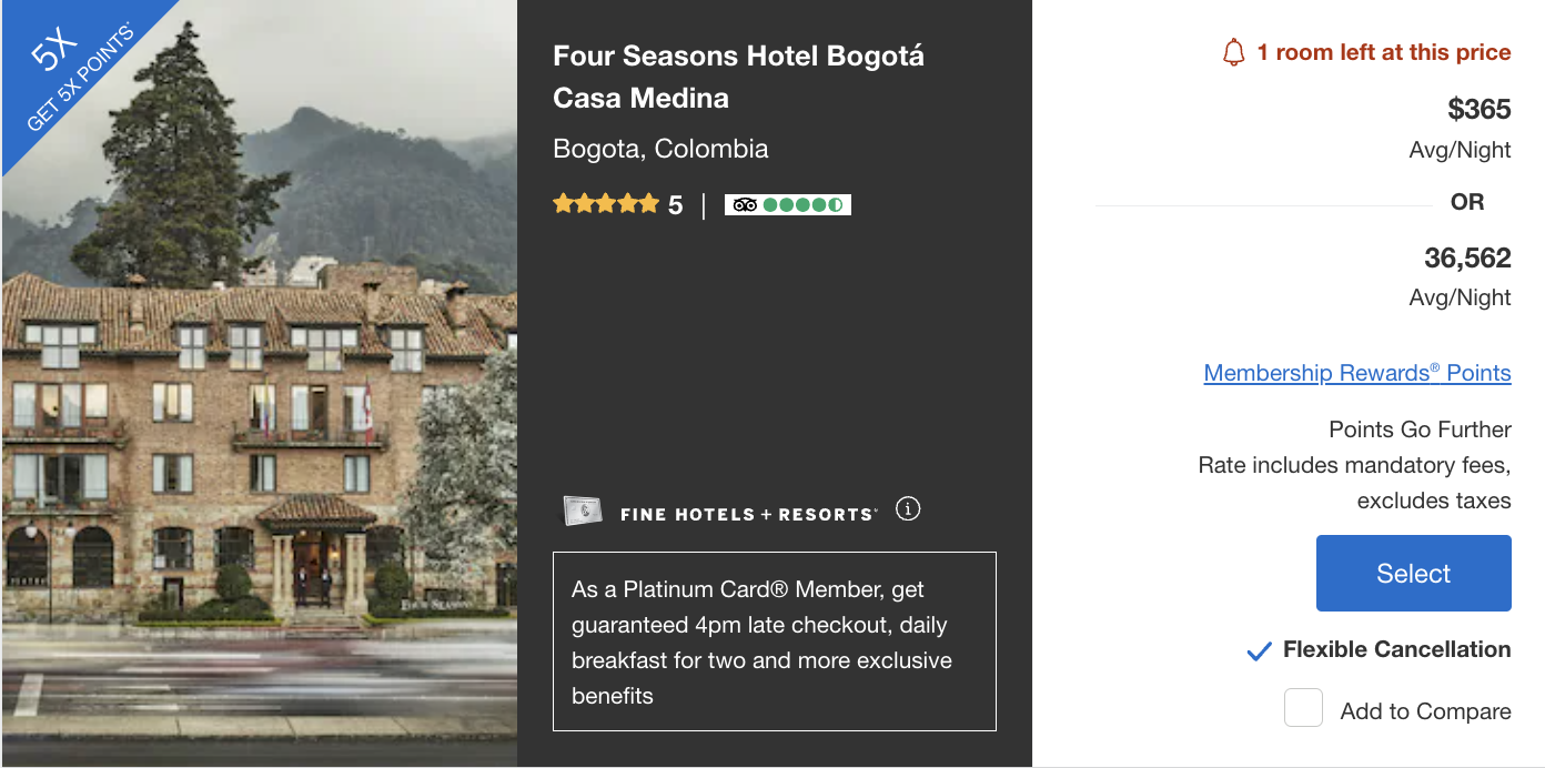 Four Seasons Bogota Amex FHR Four Seasons Bogota Amex FHR