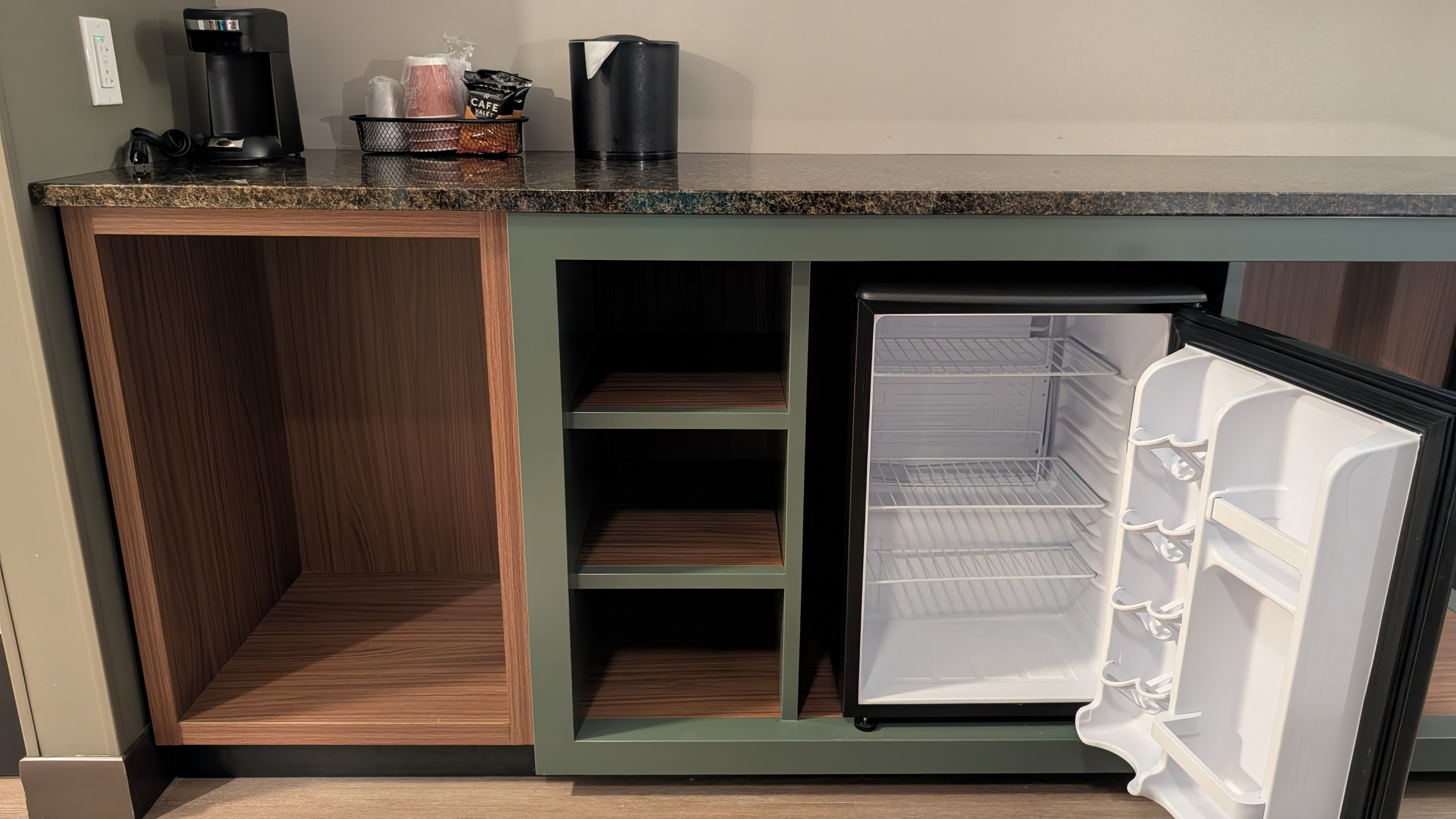 Great Wolf Lodge Webster guestroom shelves and minifridge Great Wolf Lodge Webster guestroom shelves and minifridge