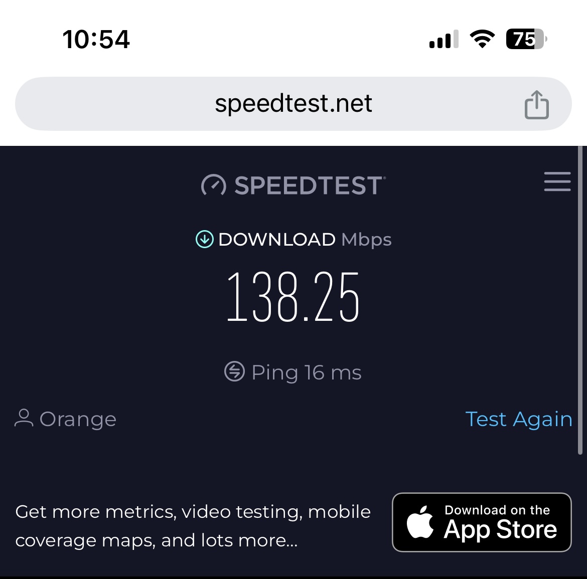 Screenshot Hyatt Hesperia Madrid Internet Speed