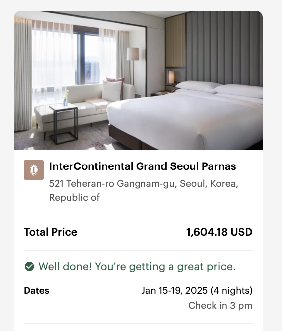 IHG Intercontinental Grand Seoul Parnas cash price IHG Intercontinental Grand Seoul Parnas cash price