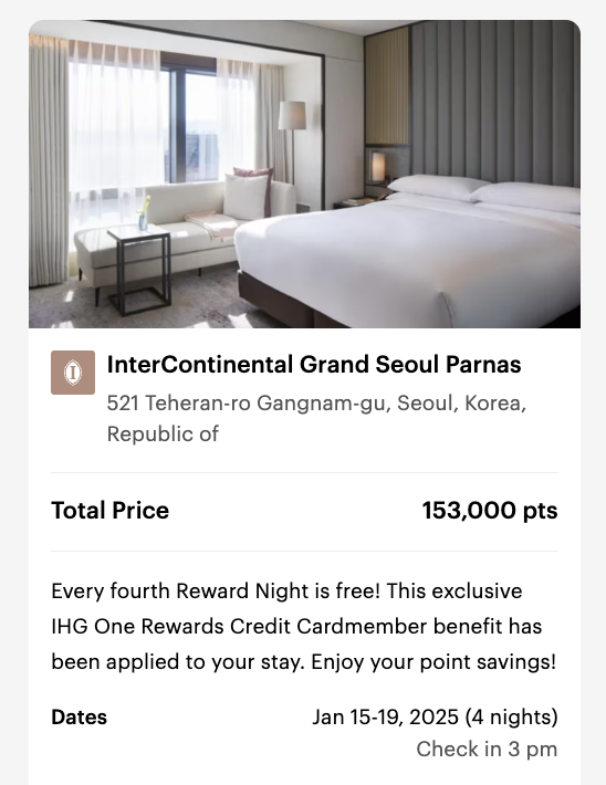 IHG Intercontinental Grand Seoul Parnas points redemptiom IHG Intercontinental Grand Seoul Parnas points redemptiom