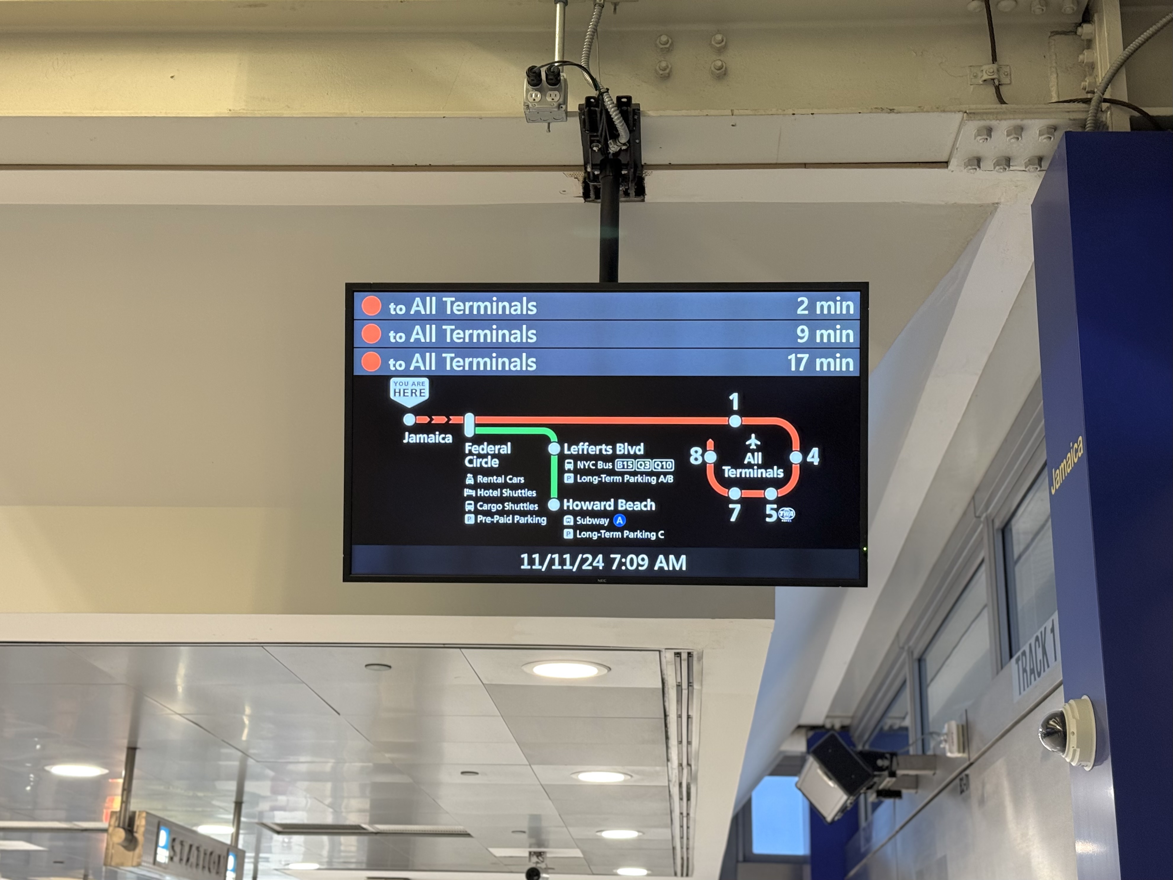 JFK AirTrain screen JFK AirTrain screen