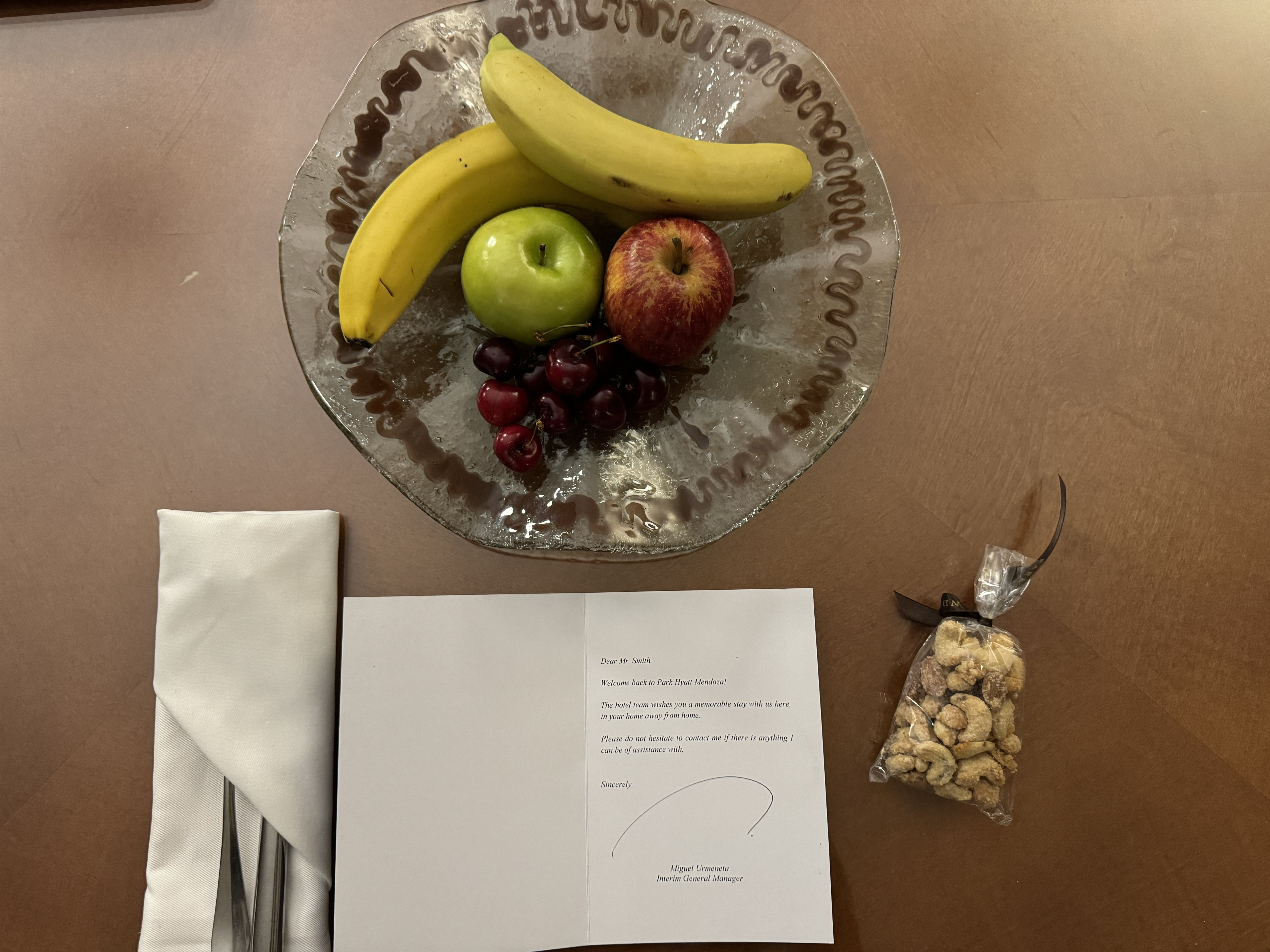 Park Hyatt Mendoza Park Suite welcome gift