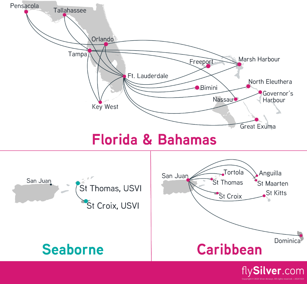 Silver Airways route map Silver Airways route map