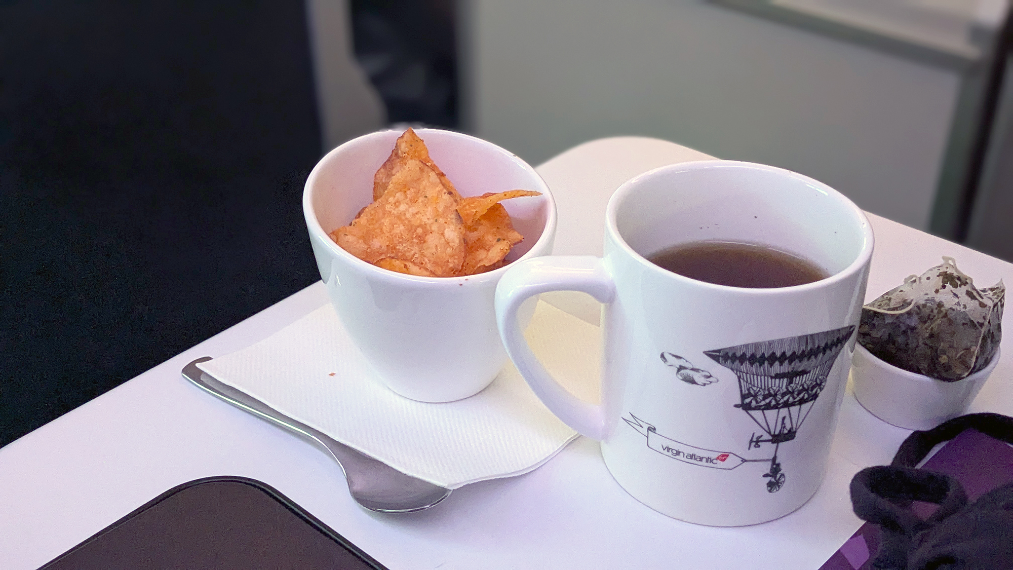 Virgin Atlantic A330 900 Business Class Tea and Chips Virgin Atlantic A330 900 Business Class Tea and Chips