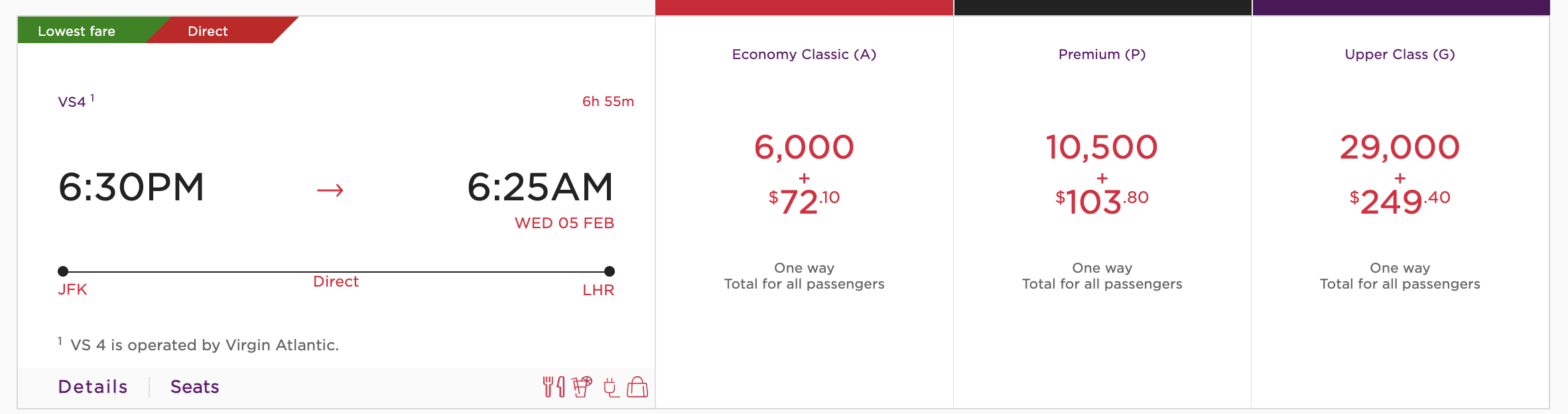 Virgin Atlantic Upper Class LHR JFK