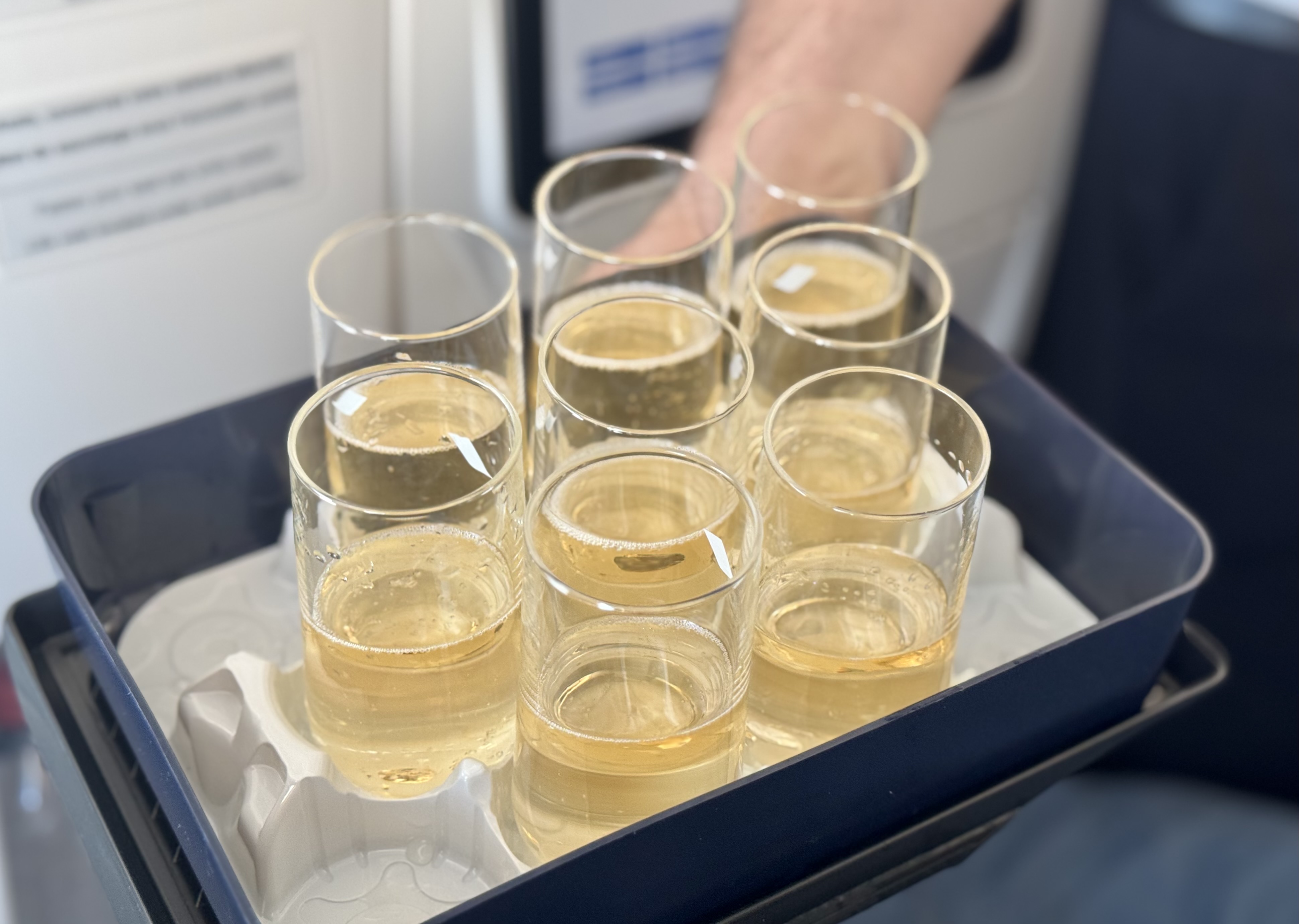 Air France Boeing 789 premium economy welcome champagne Air France Boeing 789 premium economy welcome champagne