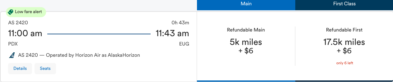Alaska PDX EUG miles cost