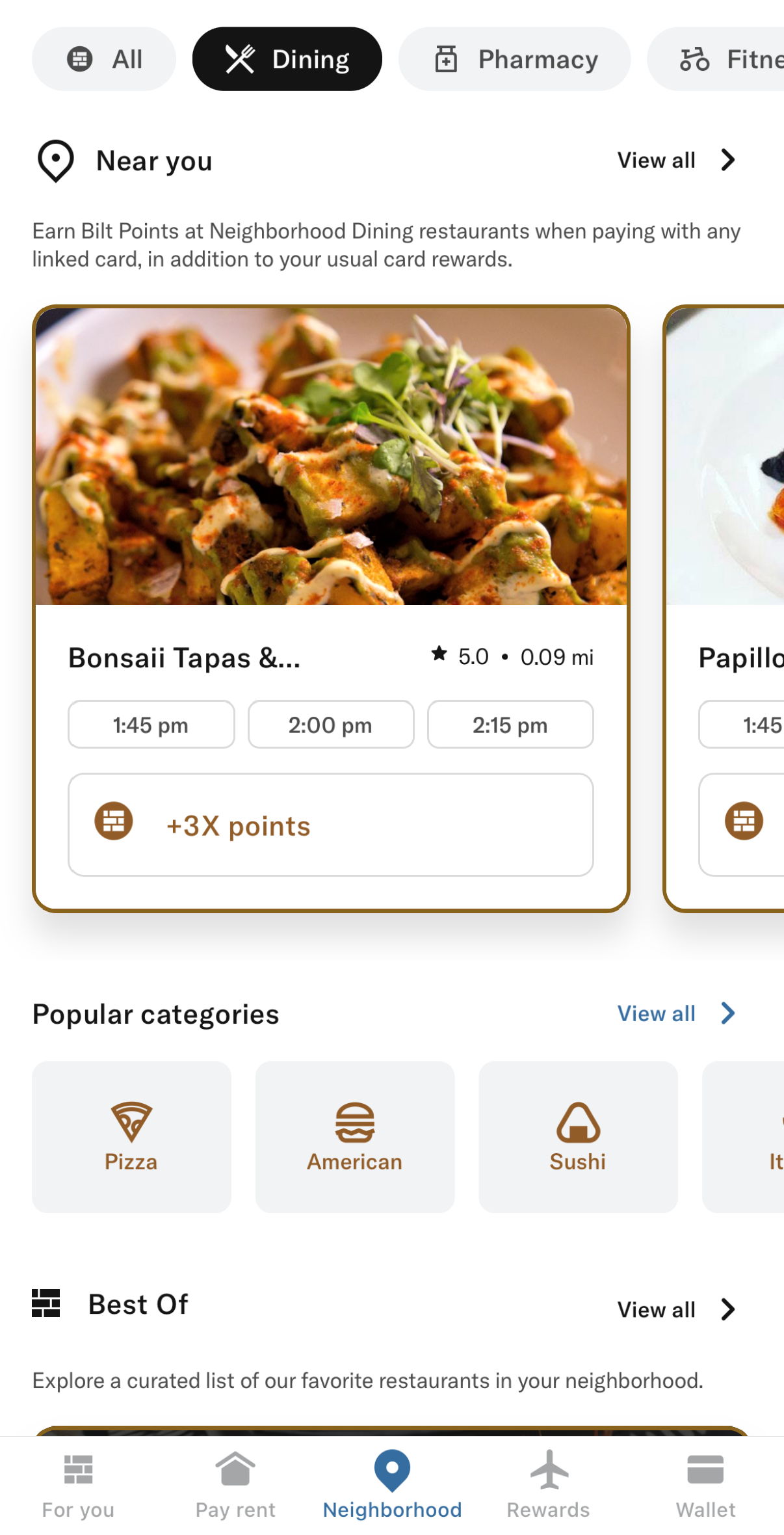 Bilt Dining tab Bilt Dining tab