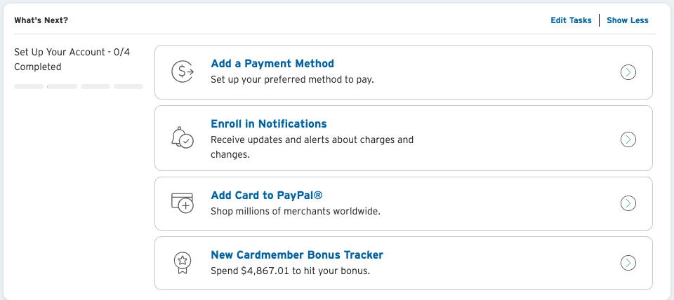 Citi credit card account setup with link to bonus tracker