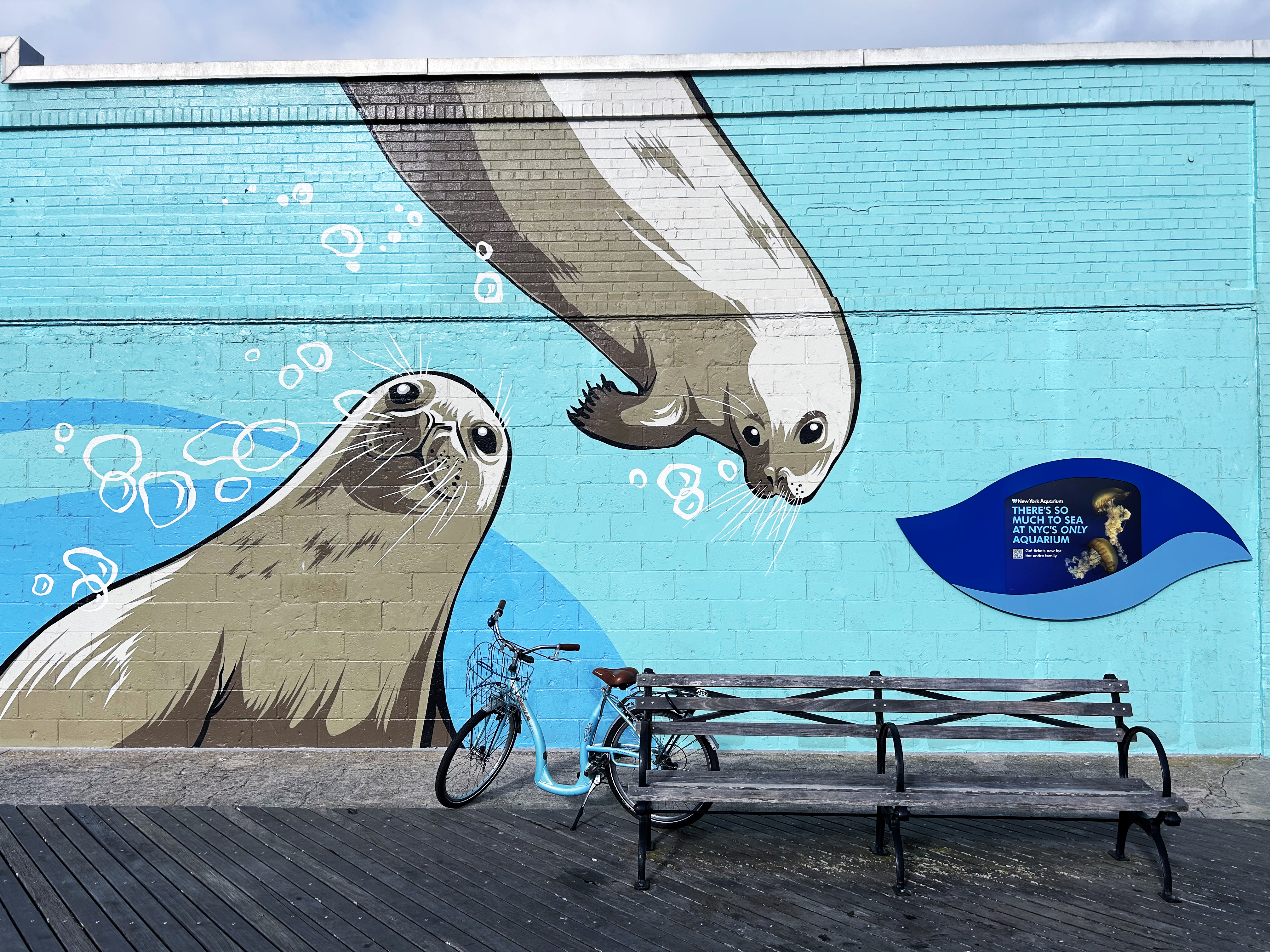 Coney Island New York City seals mural bicycle