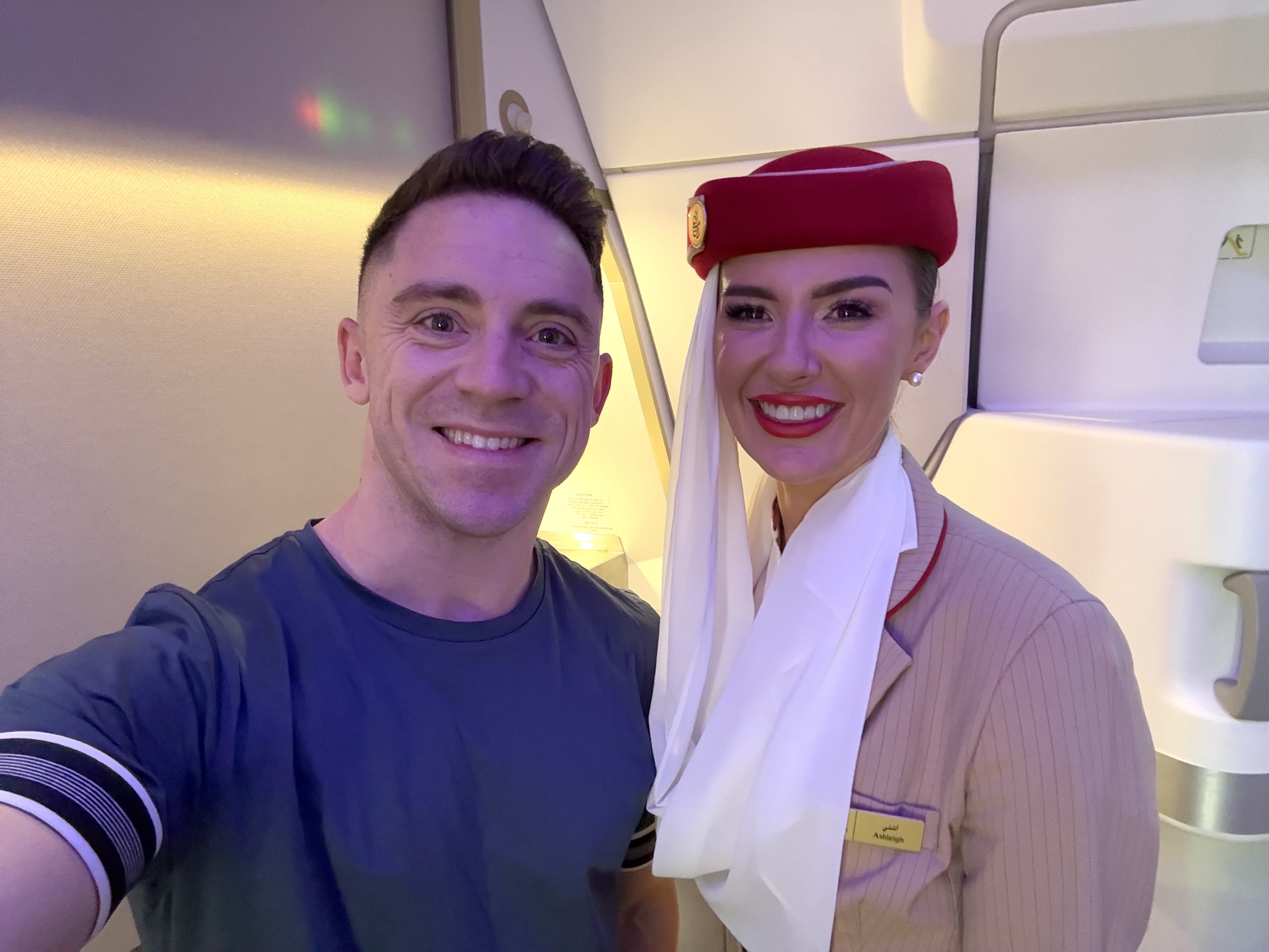 Emirates Airbus A350 inaugural Daniel and FA Ashleigh