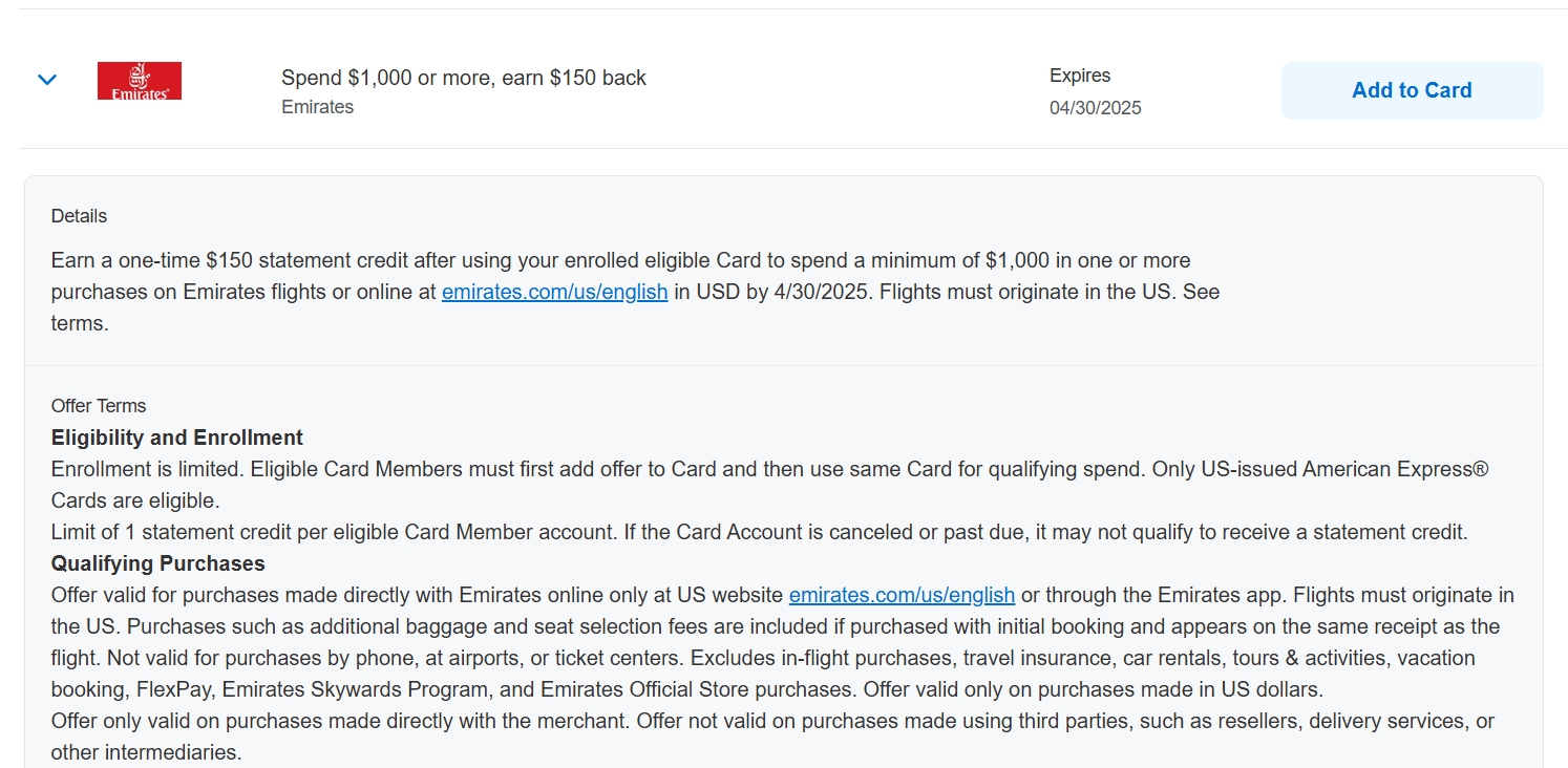 Emirates Amex Offer 013025 Emirates Amex Offer 013025