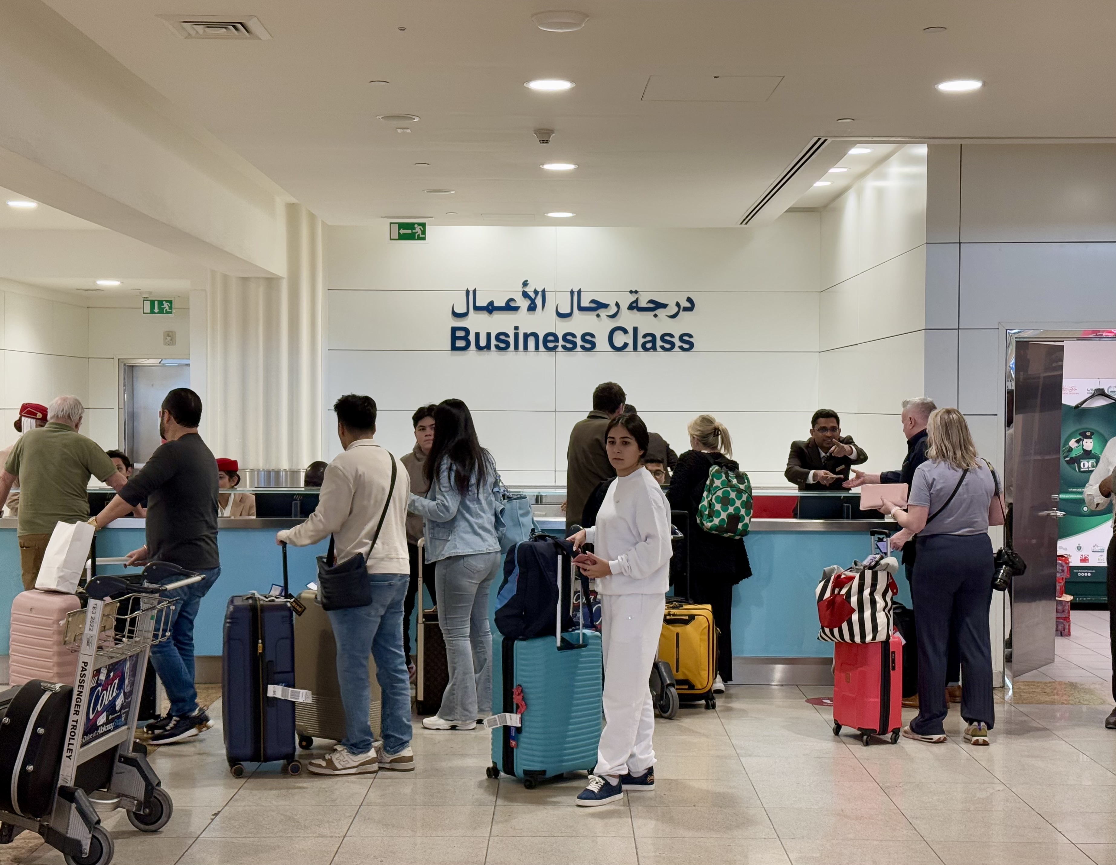 Emirates business class chauffeur service line at Dubai DXB