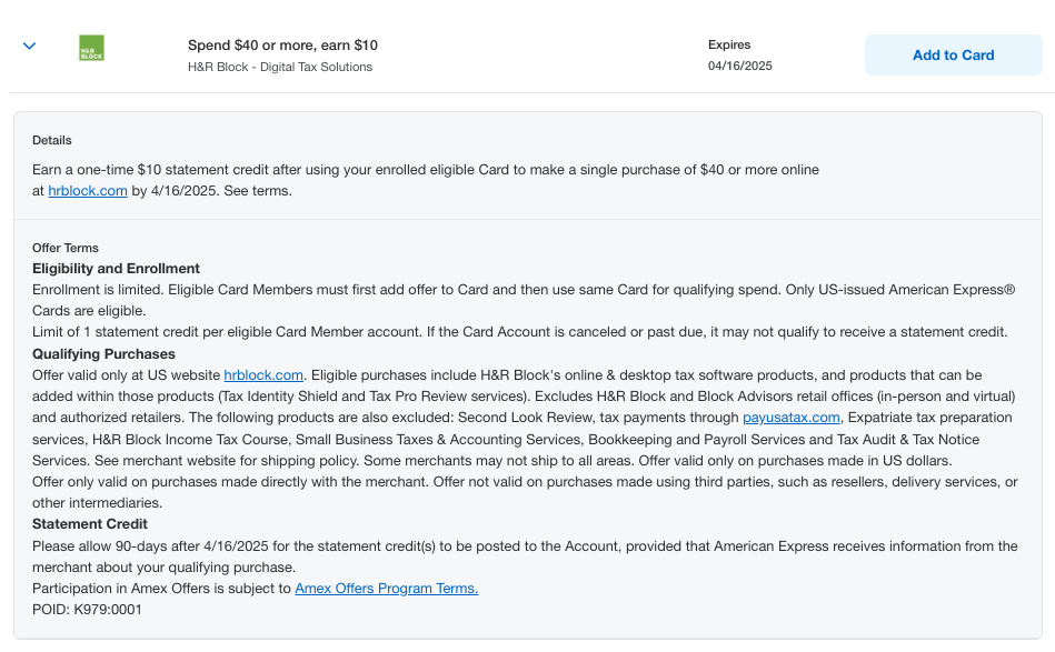 HR block Amex Offer HR block Amex Offer