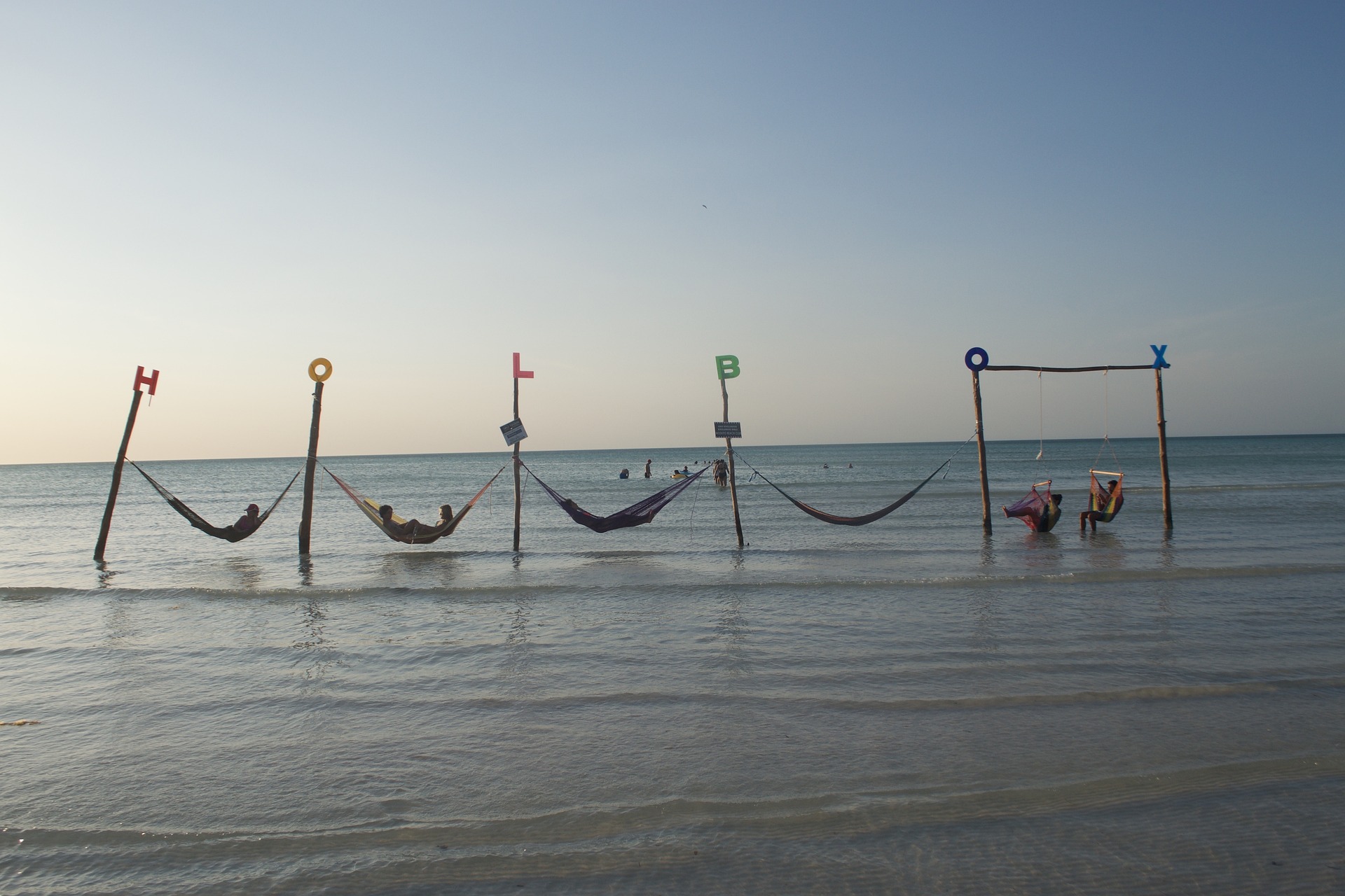 Holbox Mexico hammocks in the sea in mexico
