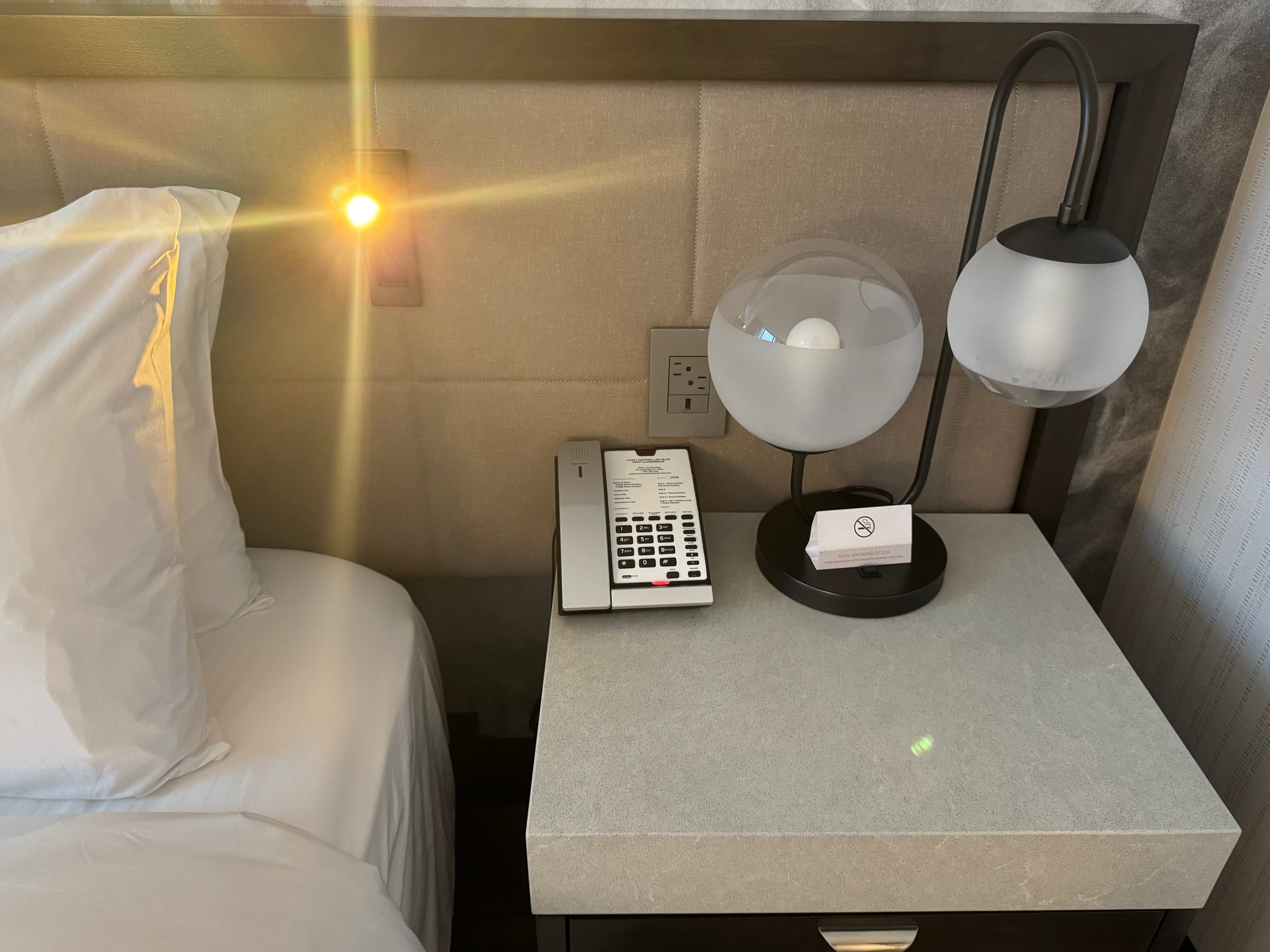 Hyatt Centric Las Olas Fort Lauderdale bedroom nightstand reading light Hyatt Centric Las Olas Fort Lauderdale bedroom nightstand reading light