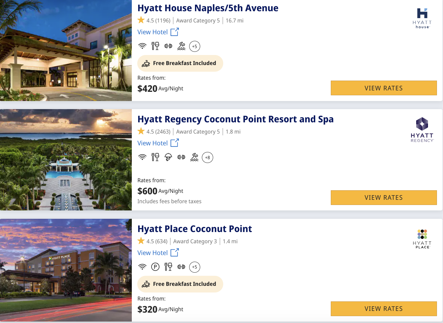 Hyatts in Naples Cash Rates Hyatts in Naples Cash Rates