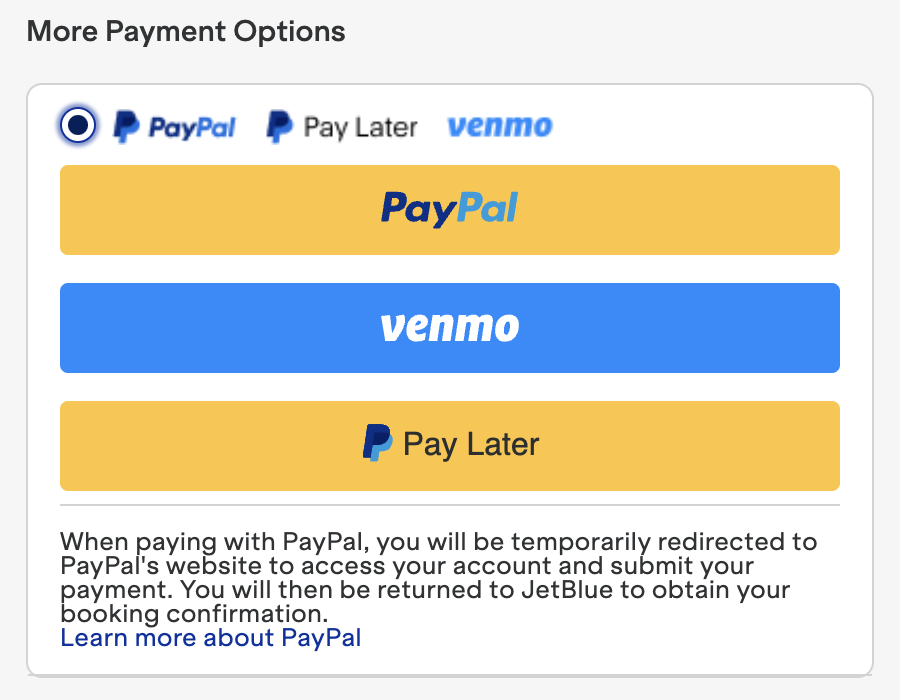 JetBlue Venmo payment button