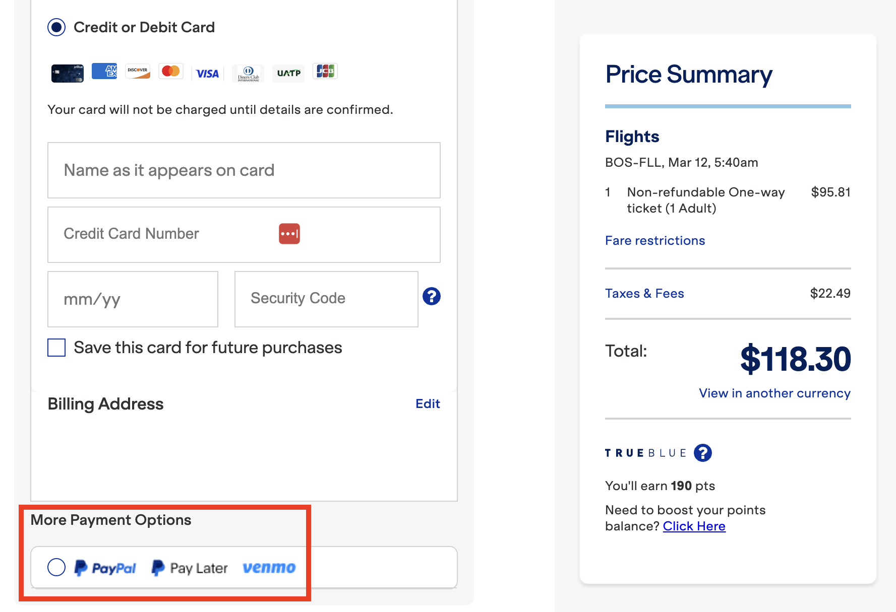 JetBlue Venmo payment option