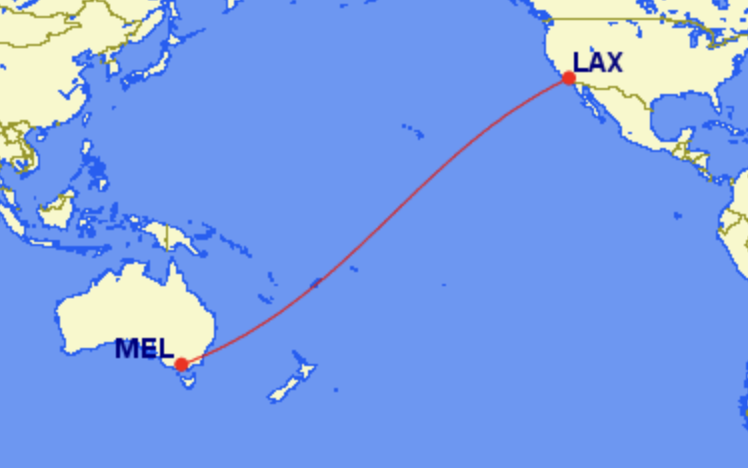 Map of New Delta Route between LAX and Melbourne Map of New Delta Route between LAX and Melbourne