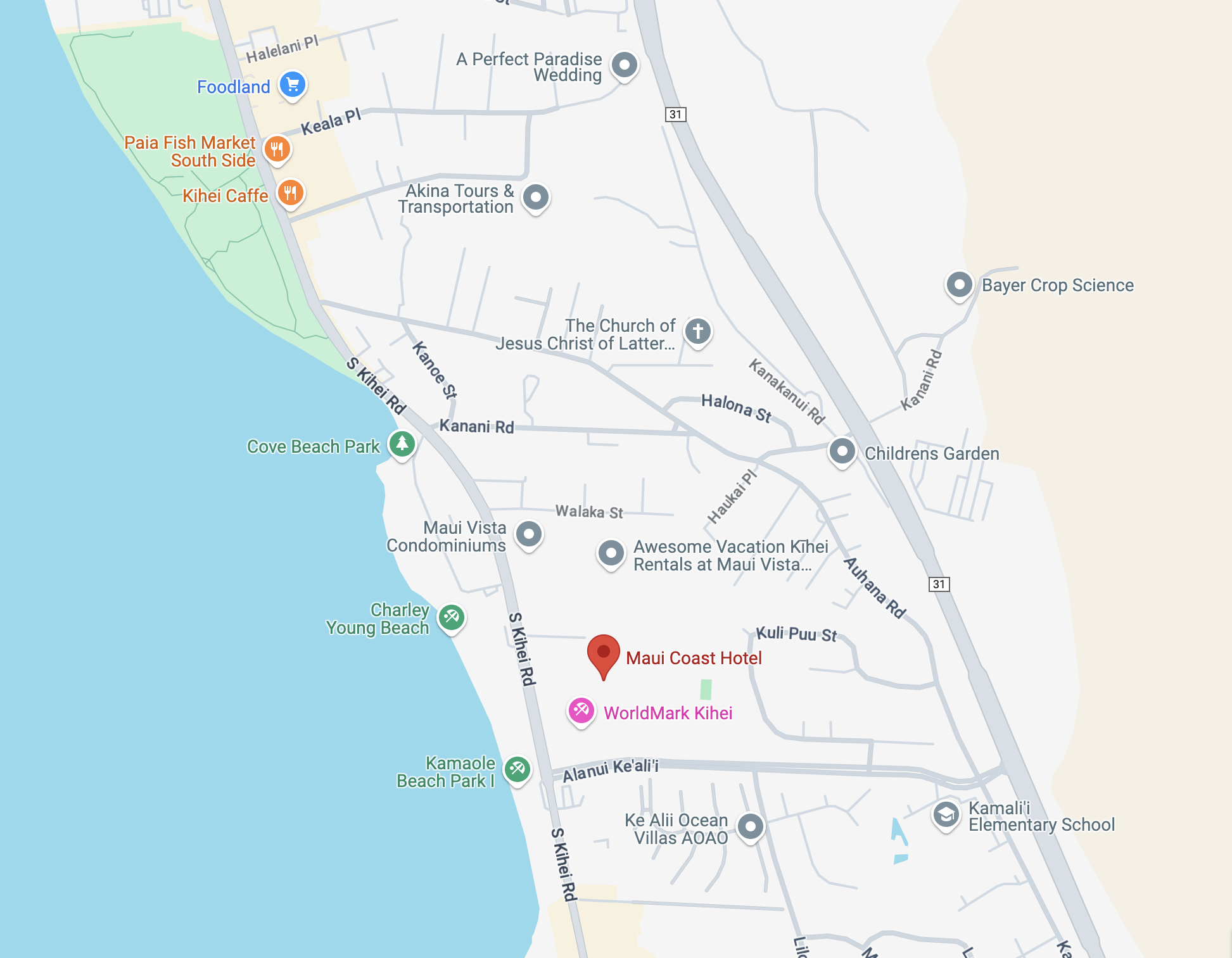 Maui Coast Hotel location closeup