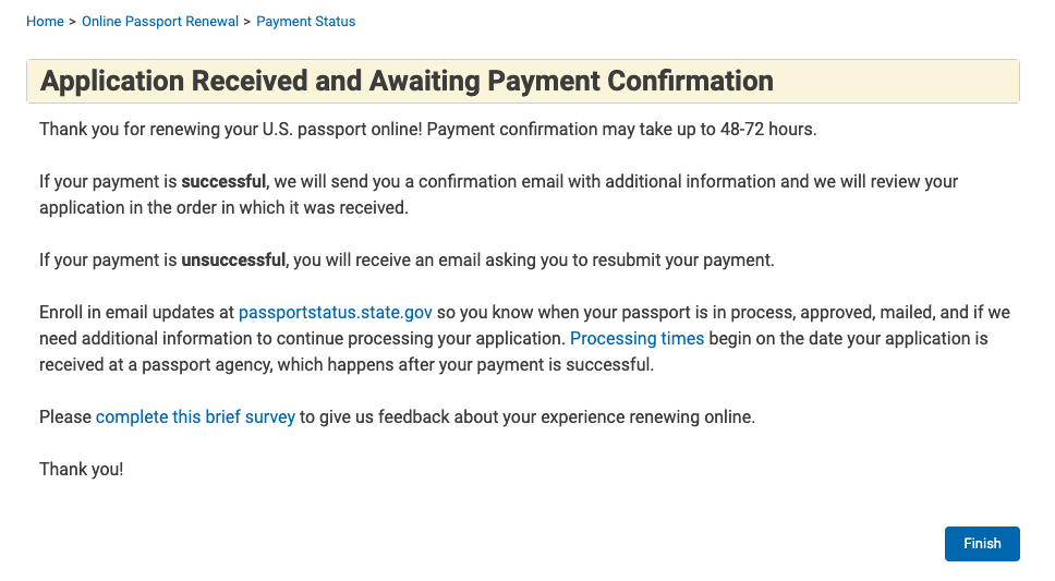 Online passport renewal awaiting payment Online passport renewal awaiting payment