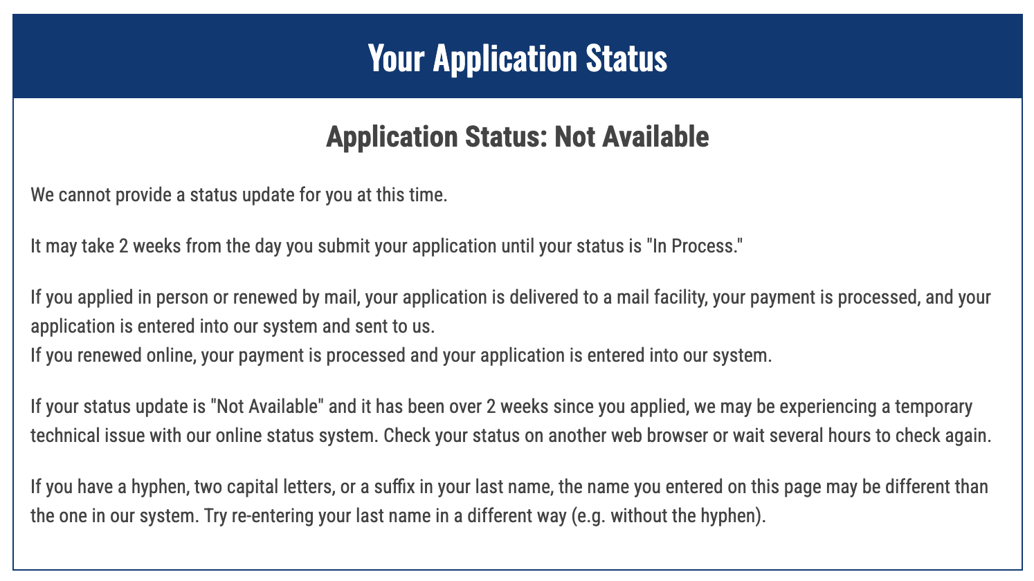 Online passport renewal status not available Online passport renewal status not available