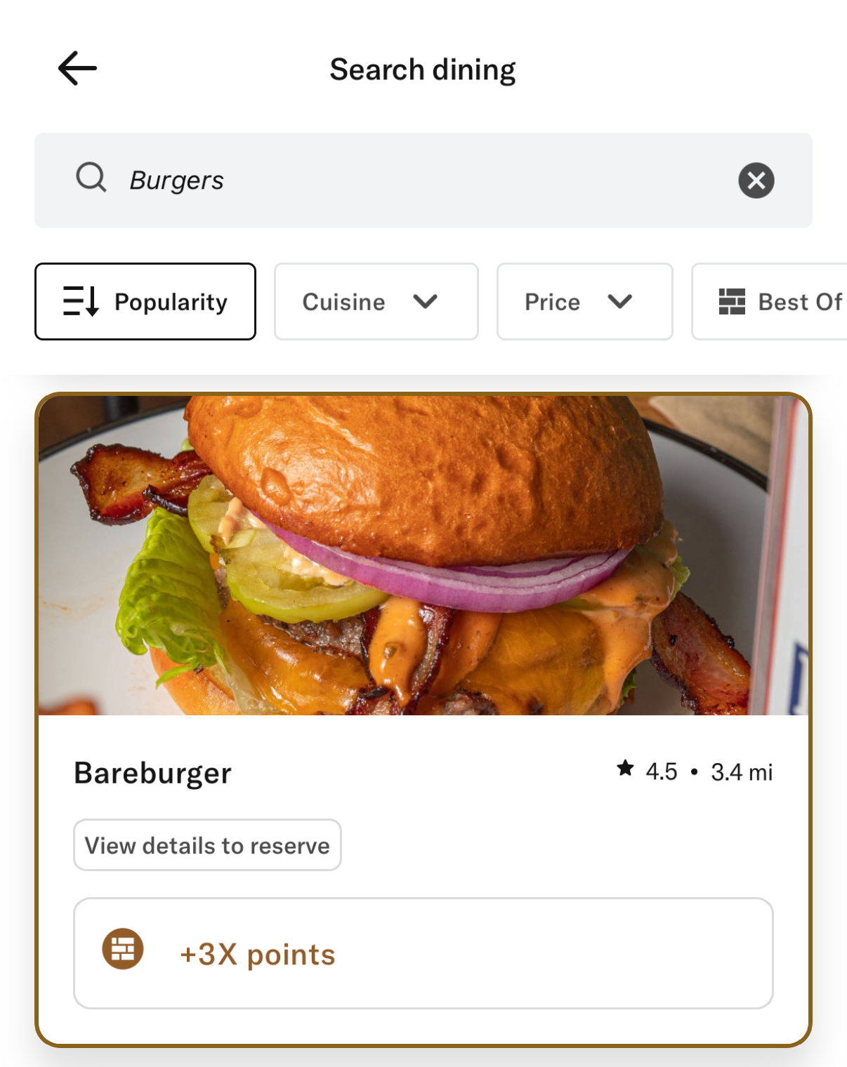 Searching for a restaurant in Bilt Dining Searching for a restaurant in Bilt Dining