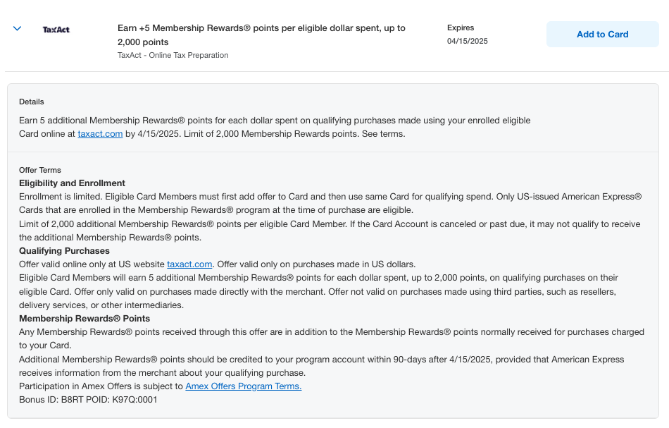 TaxAct Amex Offer bonus points January 2025 TaxAct Amex Offer bonus points January 2025