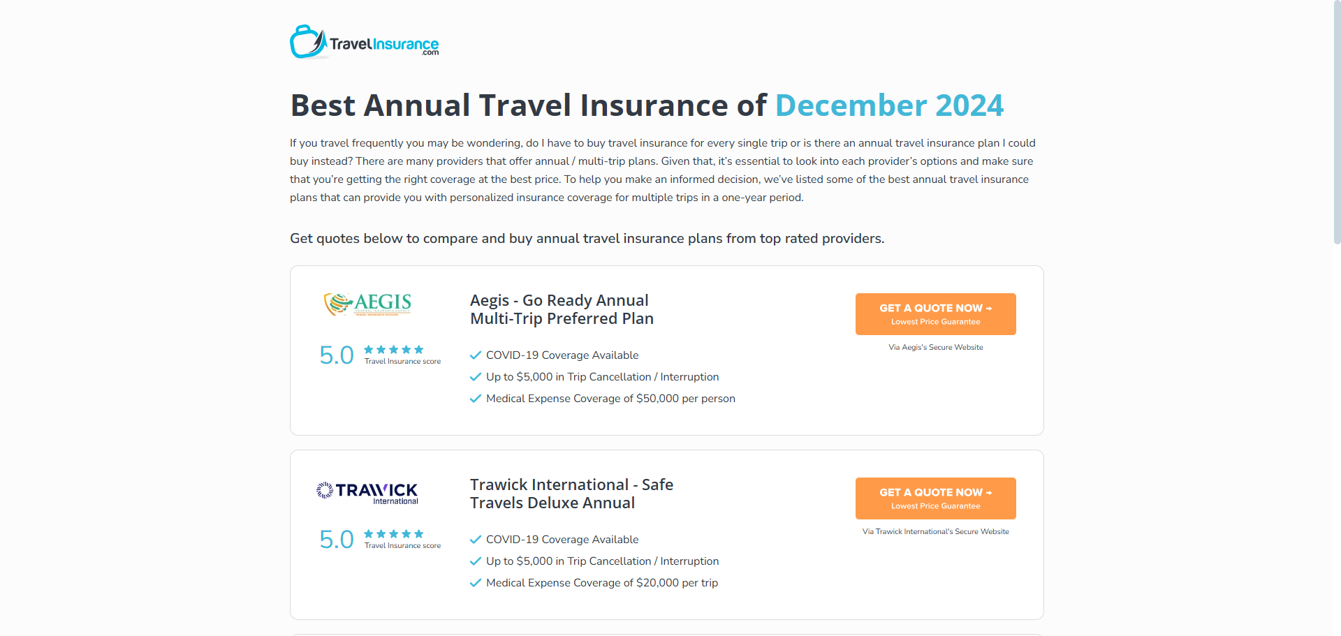 Travelinsurance.com annual travel insurance options Travelinsurance.com annual travel insurance options