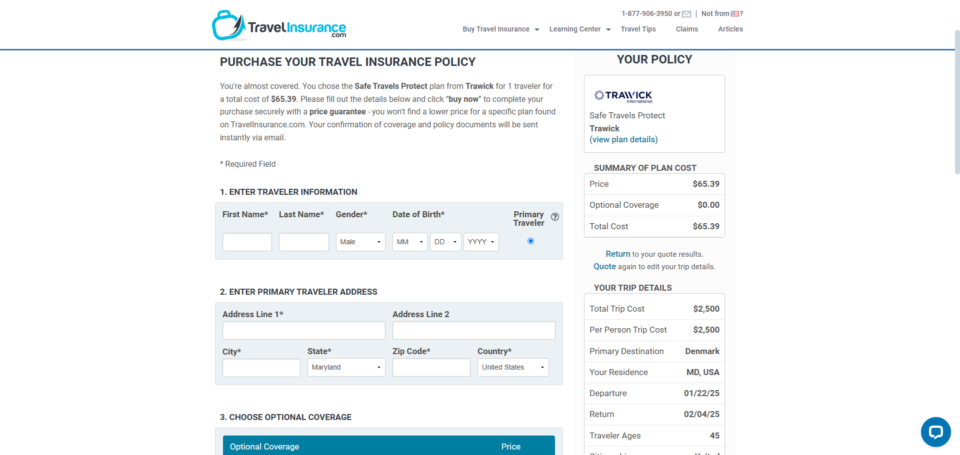 Travelinsurance.com checkout page Travelinsurance.com checkout page