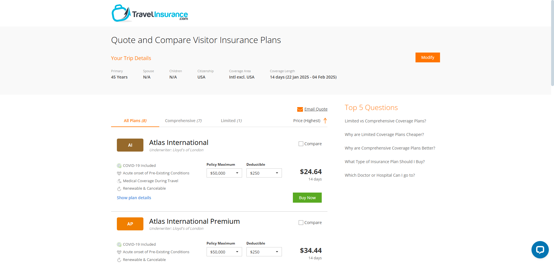 Travelinsurance.com travel medical insurance quote results Travelinsurance.com travel medical insurance quote results