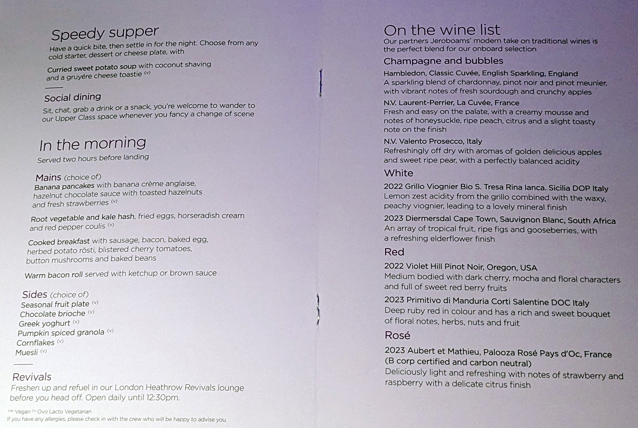 Virgin Atlantic A330 900 Business Class Wine List Virgin Atlantic A330 900 Business Class Wine List