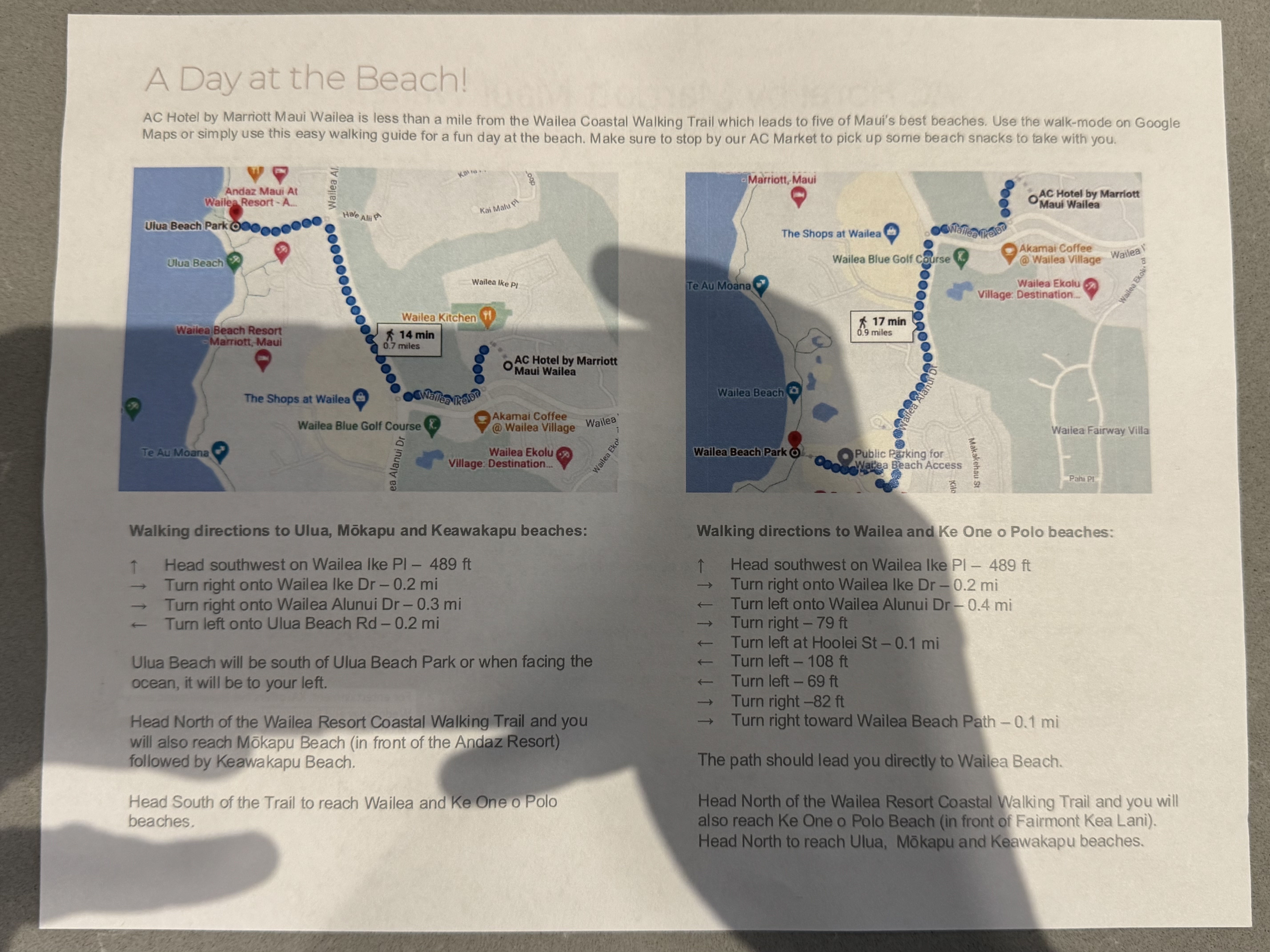 AC Hotel by Marriott Maui Wailea welcome letter beaches